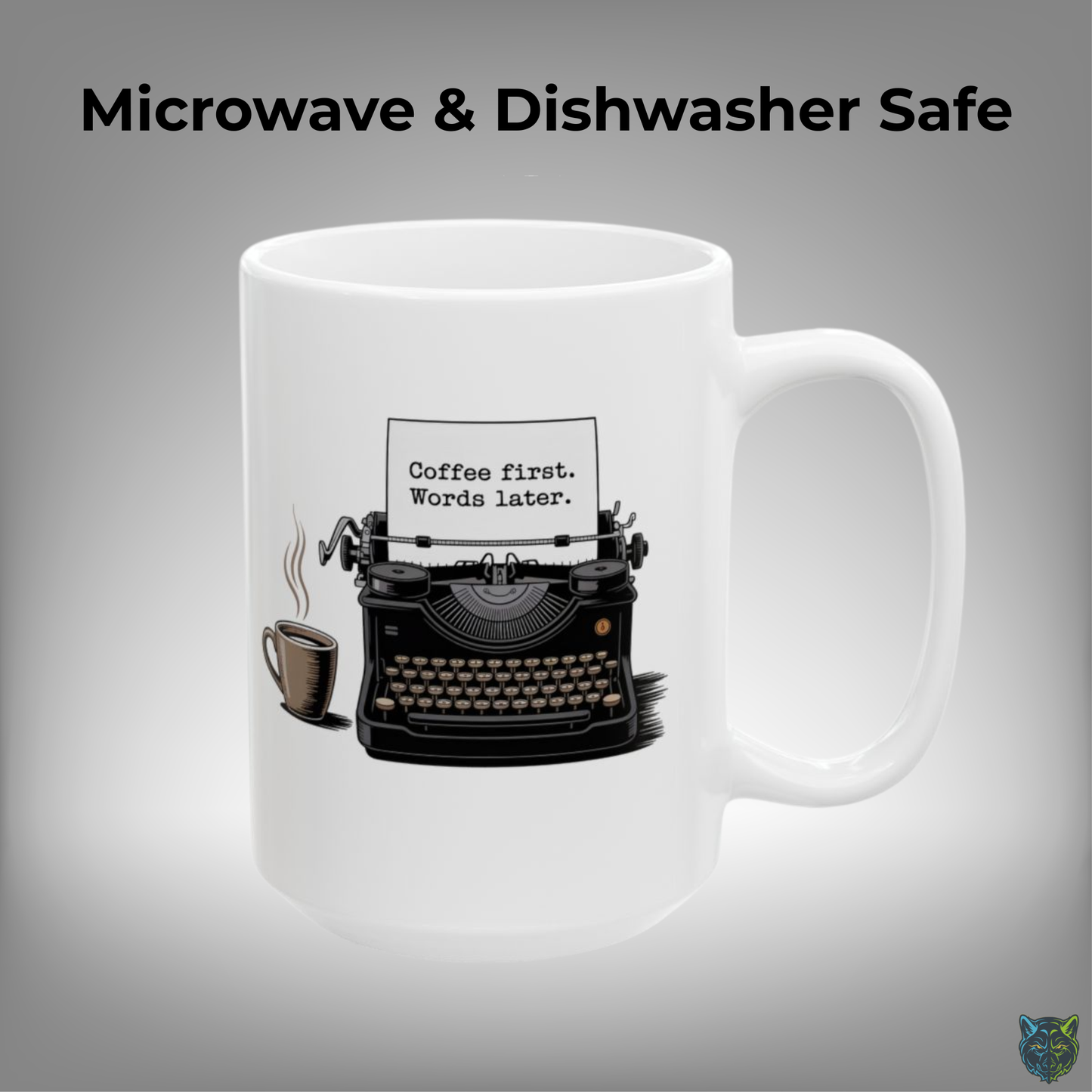 Writer Coffee Mug Coffee First Words Later Typewriter Mug White Ceramic 15oz Writer Gift by Lair Gadgets