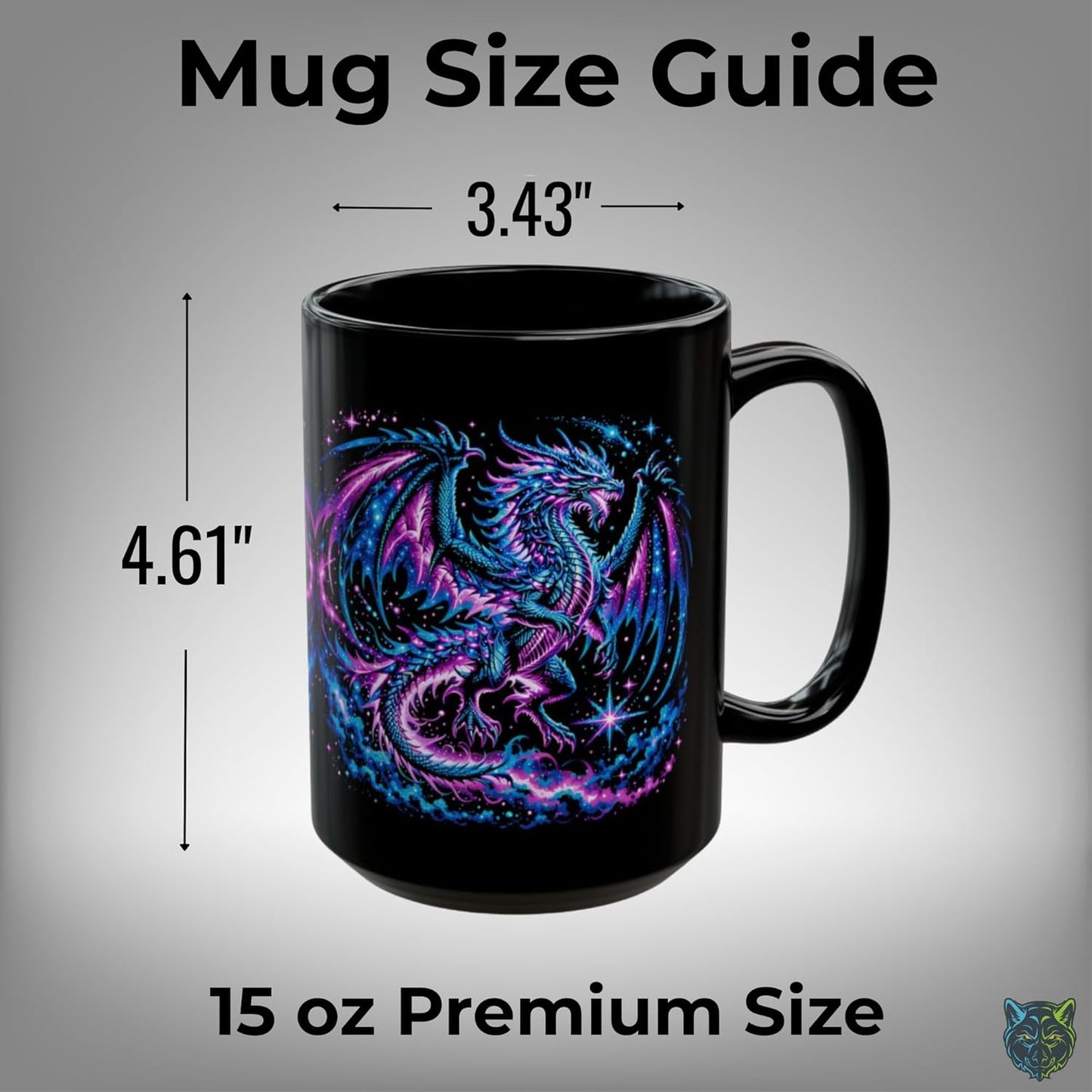Dragon Coffee Mug Cosmic Fantasy Dragon Design Black Ceramic 15oz