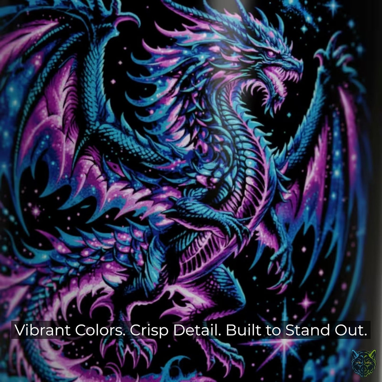 Dragon Coffee Mug Cosmic Fantasy Dragon Design Black Ceramic 15oz