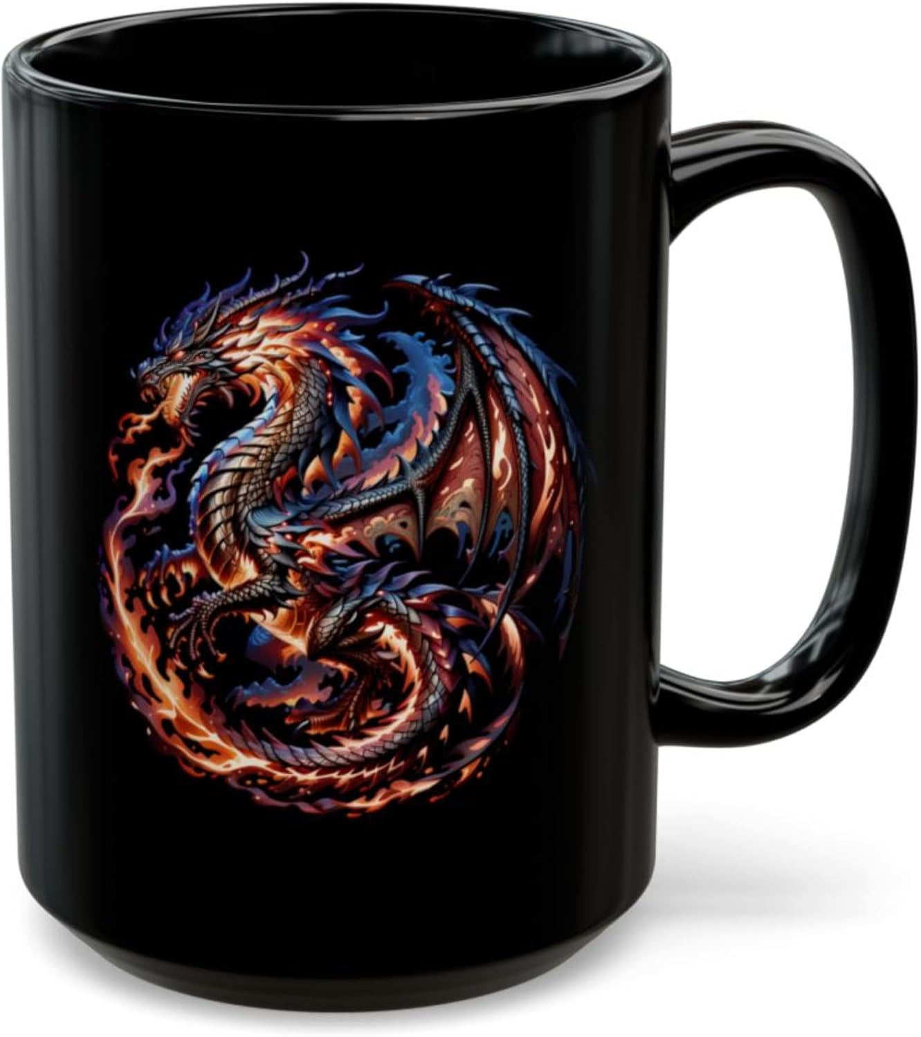 Dragon Coffee Mug Fire Dragon Fantasy Design Black Ceramic 15oz Coffee Mug