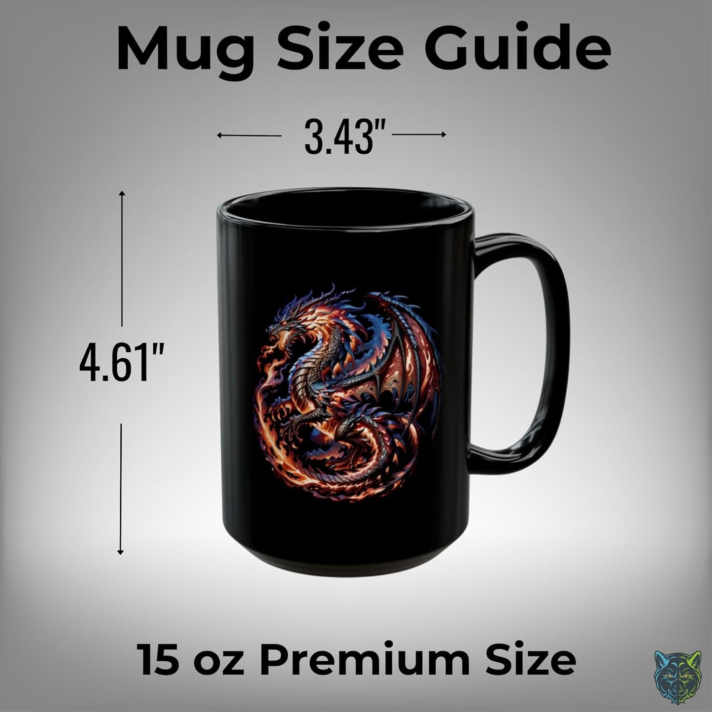 Dragon Coffee Mug Fire Dragon Fantasy Design Black Ceramic 15oz Coffee Mug