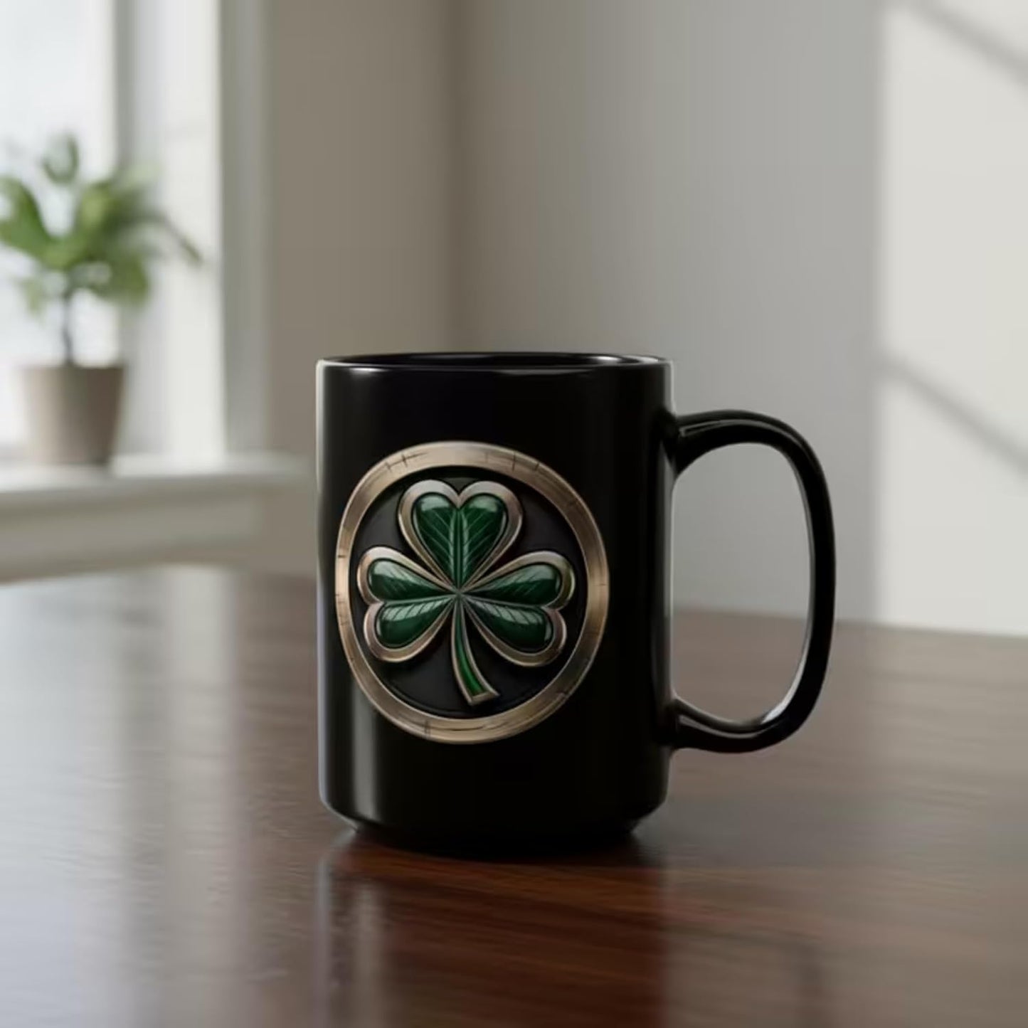 Irish Heritage Coffee Mug  Ceramic – Celtic Shamrock Emblem Design – Irish Pride Gift