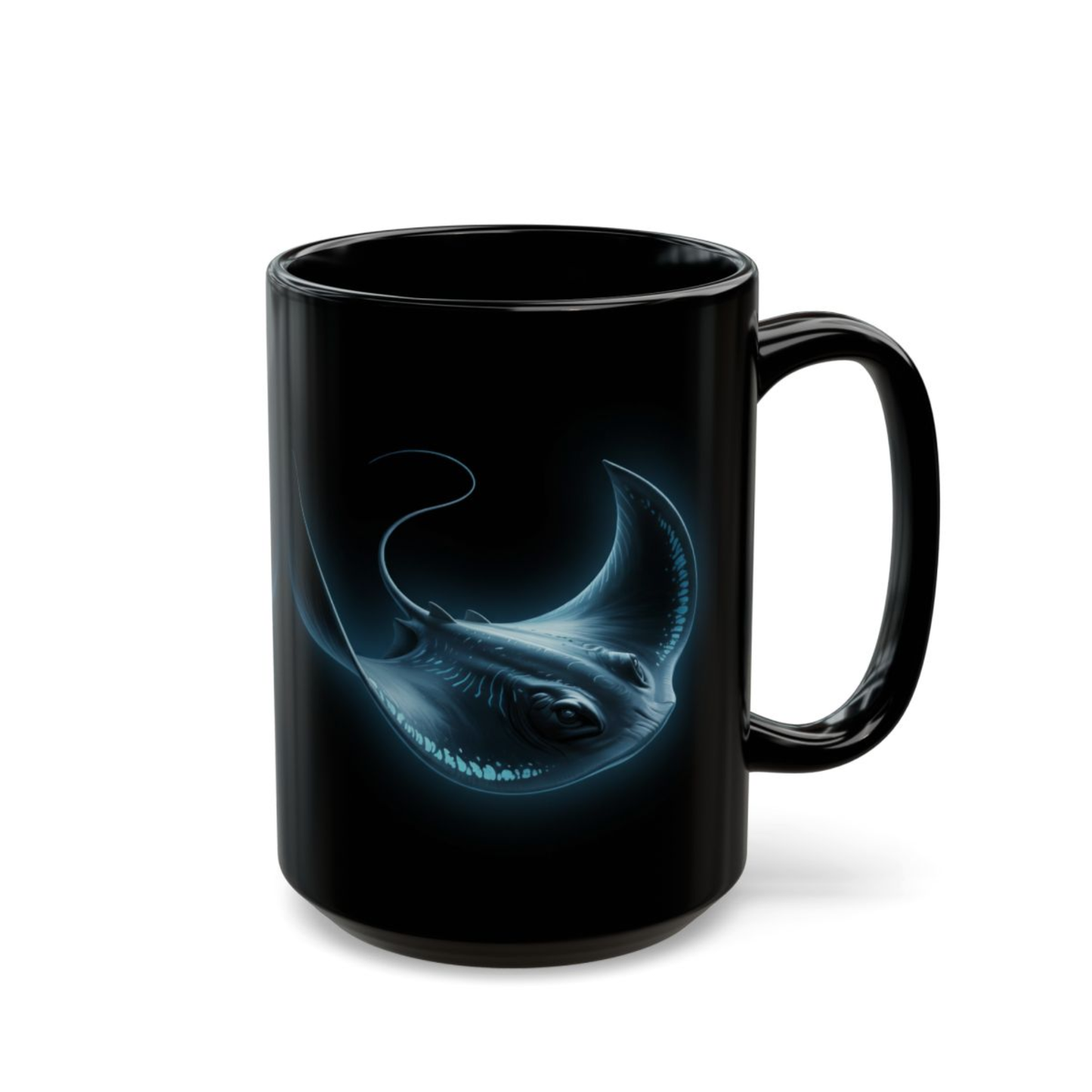 Stingray Coffee Mug Glow Ocean Design Black Ceramic 15oz Marine Life Gift by Lair Gadgets
