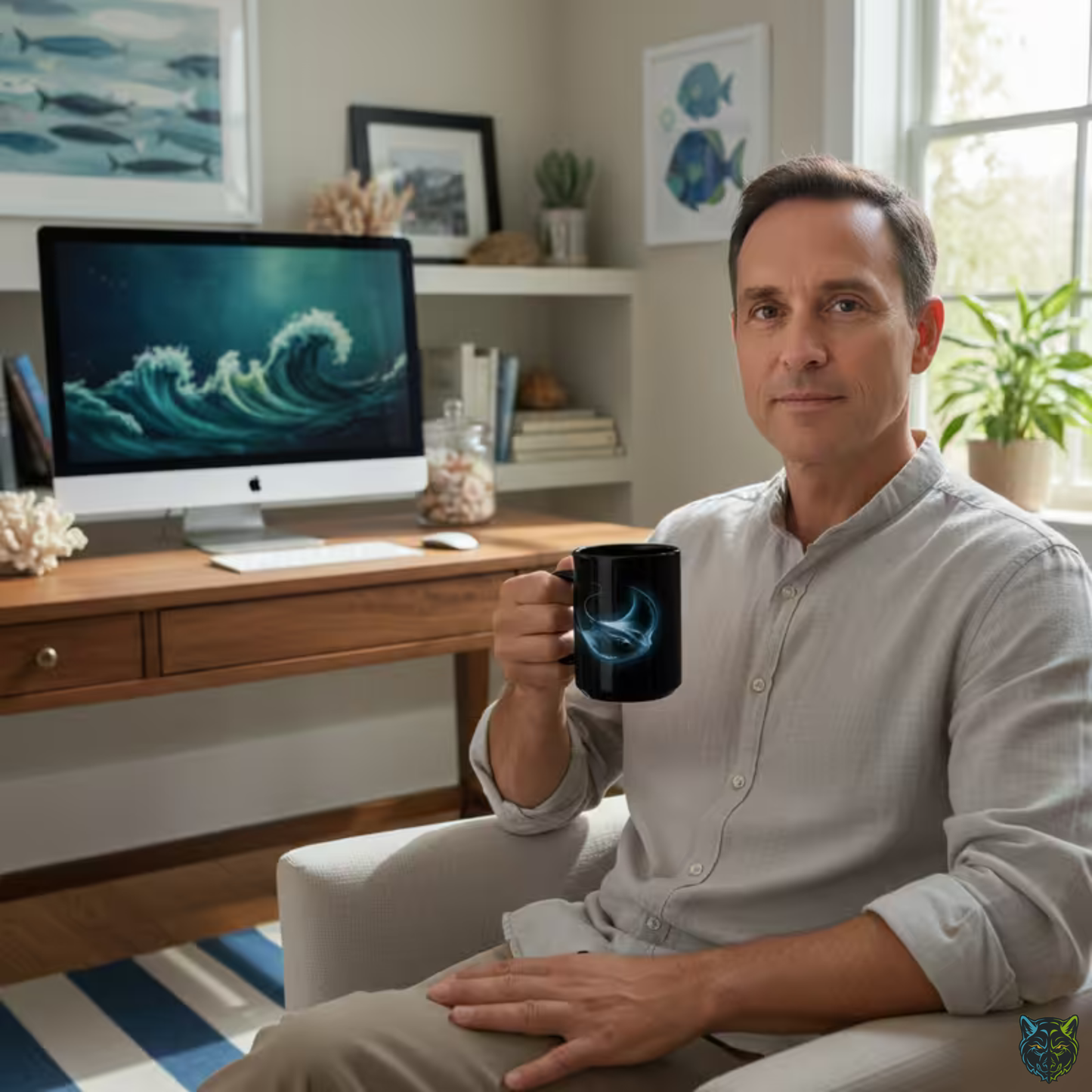Stingray Coffee Mug Glow Ocean Design Black Ceramic 15oz Marine Life Gift by Lair Gadgets