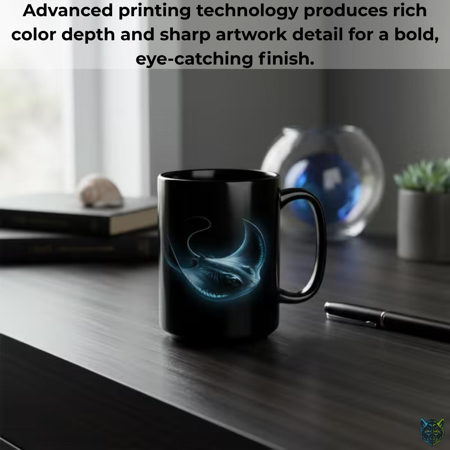 Stingray Coffee Mug Glow Ocean Design Black Ceramic 15oz Marine Life Gift by Lair Gadgets