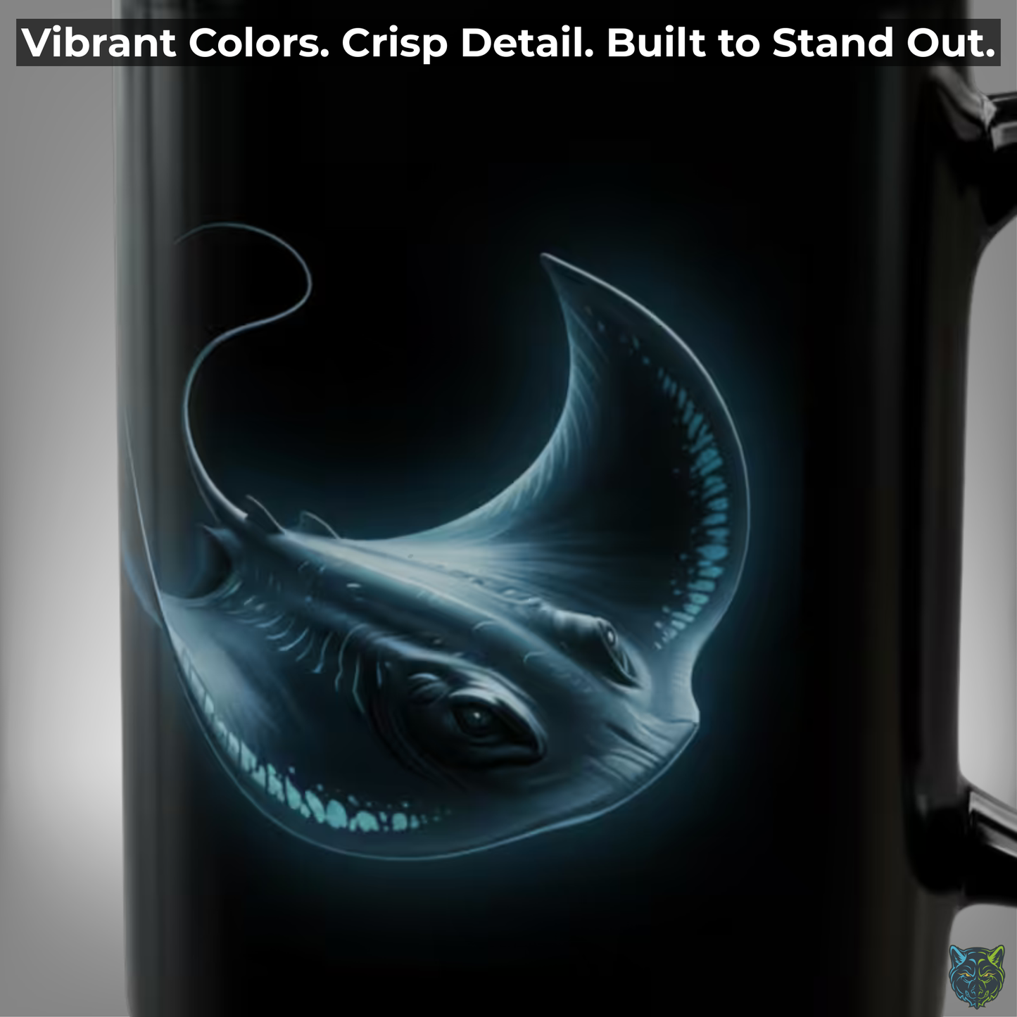 Stingray Coffee Mug Glow Ocean Design Black Ceramic 15oz Marine Life Gift by Lair Gadgets