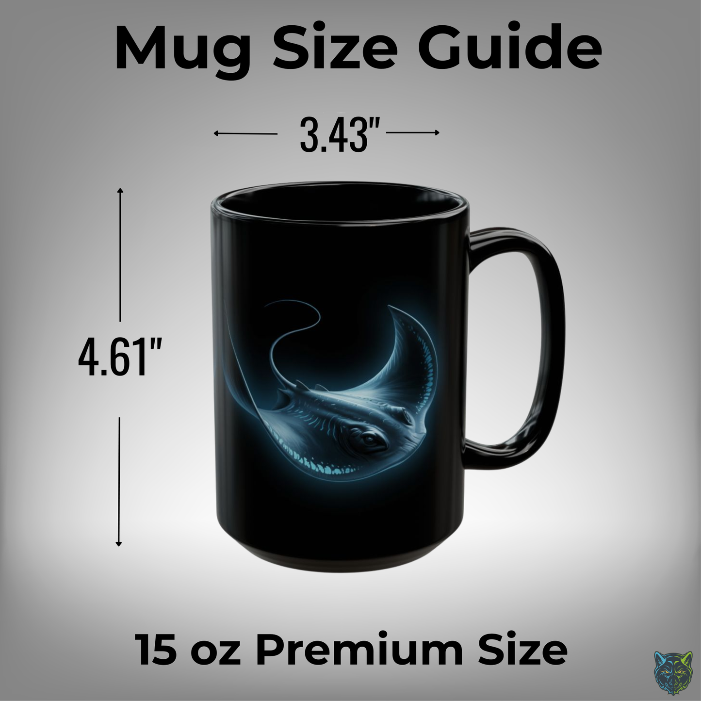 Stingray Coffee Mug Glow Ocean Design Black Ceramic 15oz Marine Life Gift by Lair Gadgets