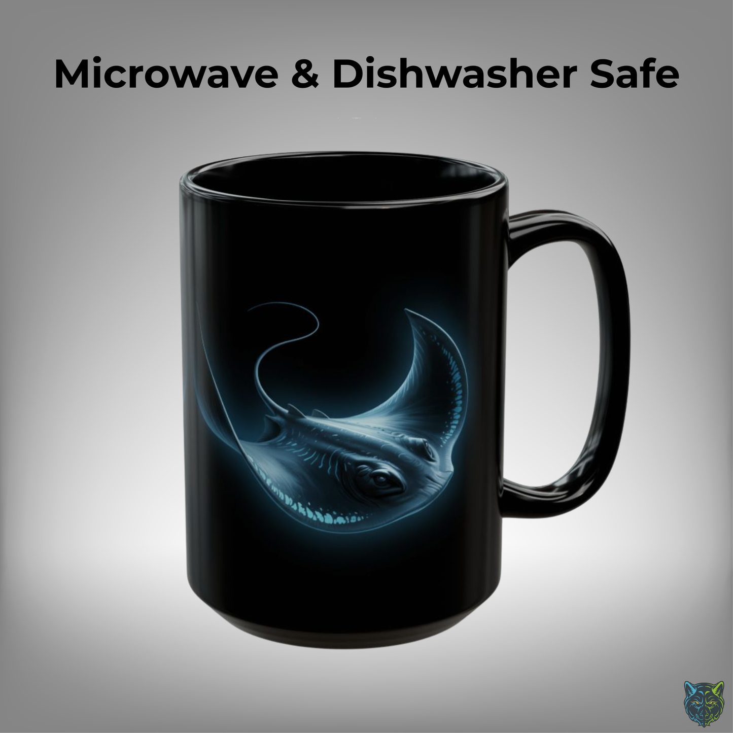 Stingray Coffee Mug Glow Ocean Design Black Ceramic 15oz Marine Life Gift by Lair Gadgets