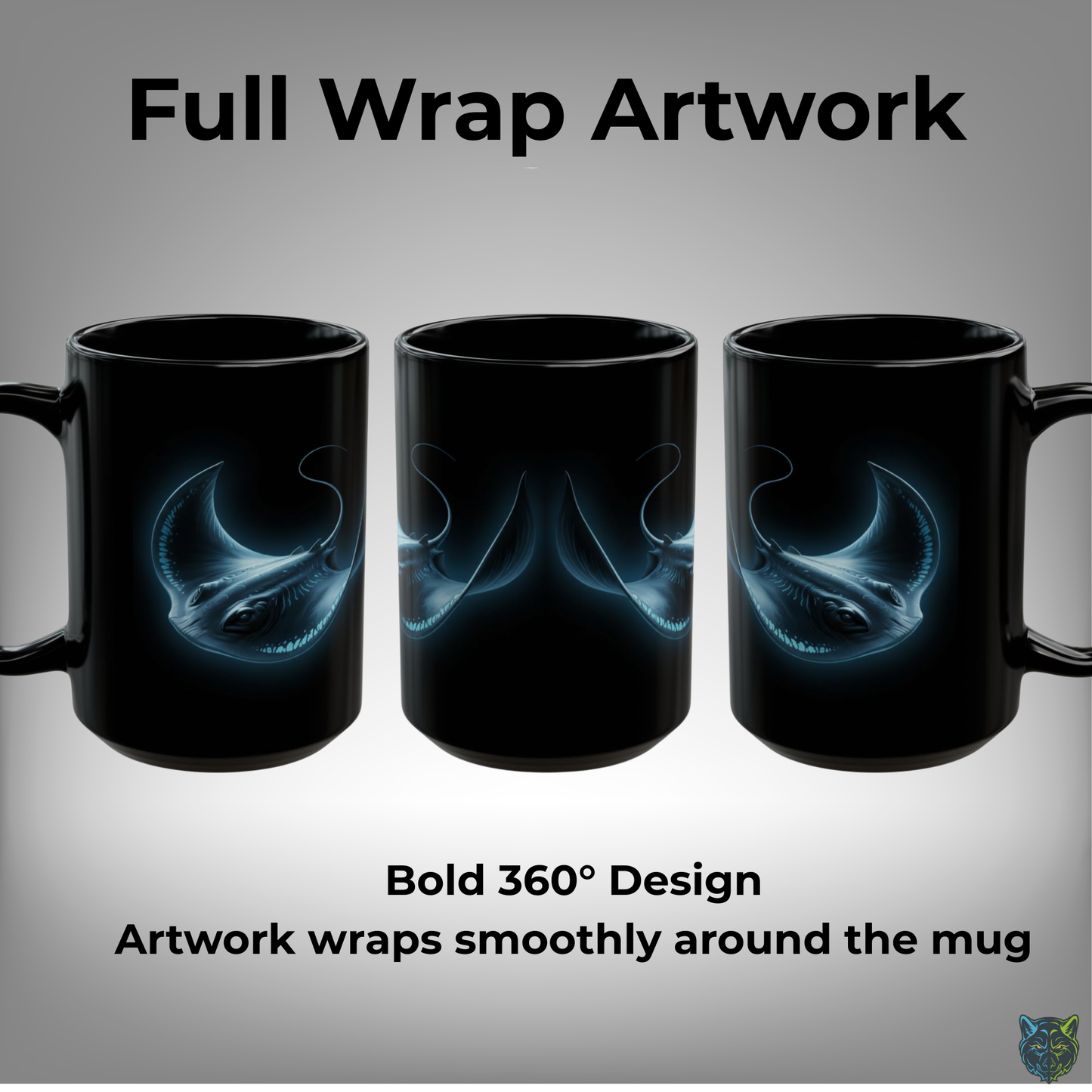 Stingray Coffee Mug Glow Ocean Design Black Ceramic 15oz Marine Life Gift by Lair Gadgets