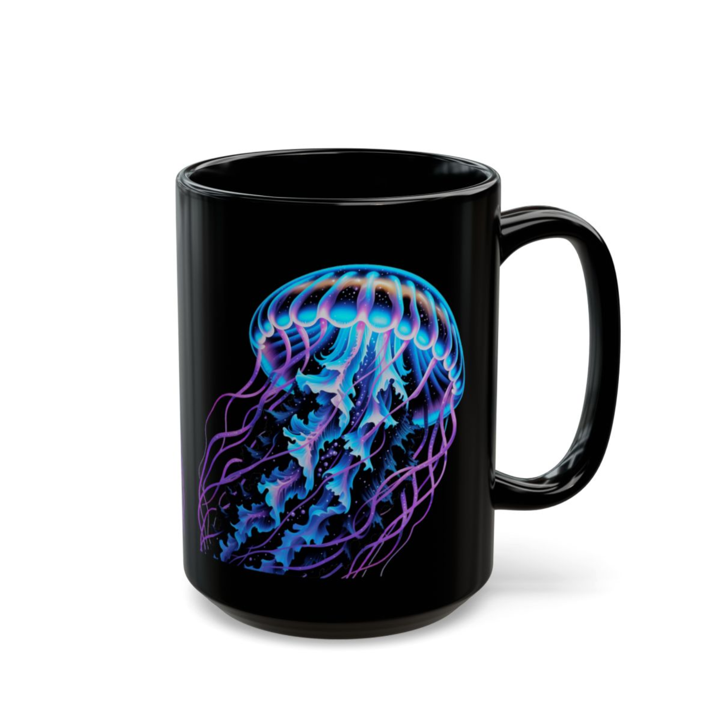 Jellyfish Coffee Mug Glow Ocean Design Black Ceramic 15oz Marine Life Gift by Lair Gadgets