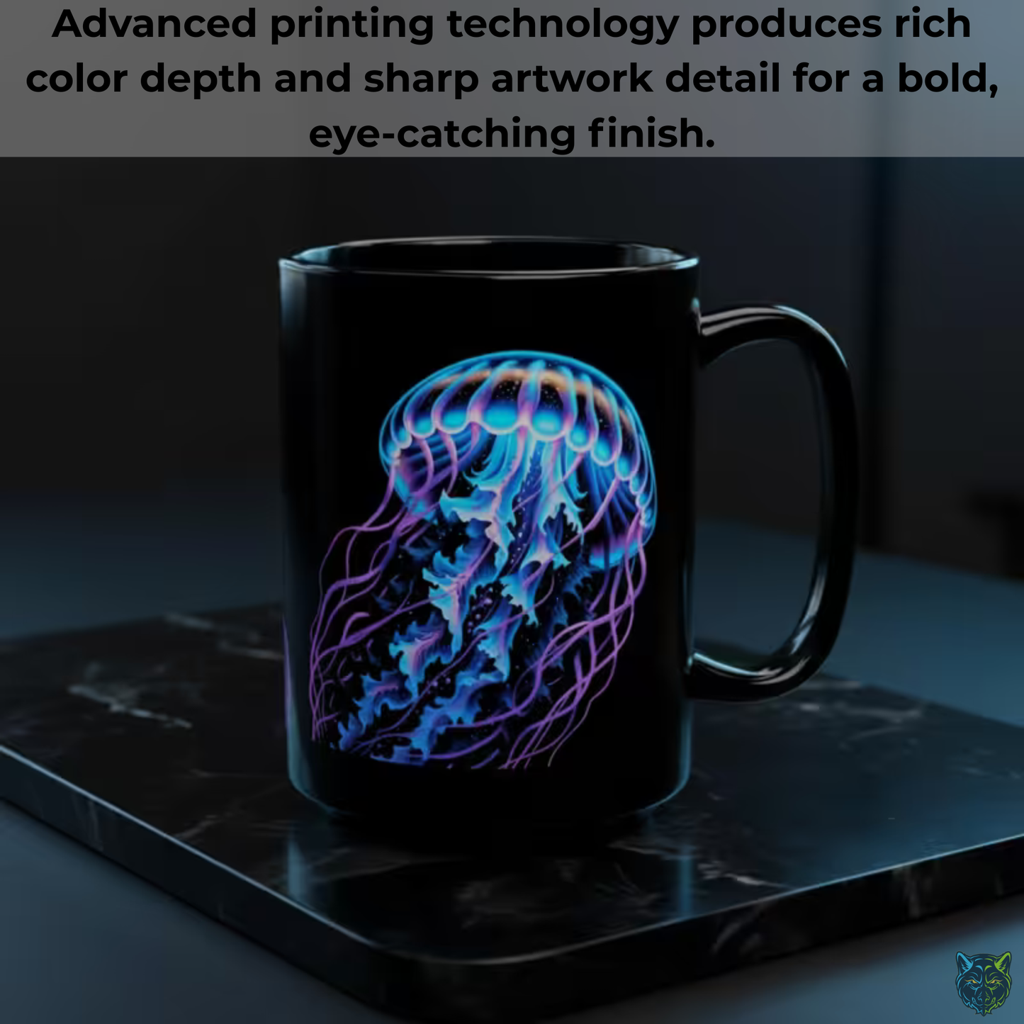 Jellyfish Coffee Mug Glow Ocean Design Black Ceramic 15oz Marine Life Gift by Lair Gadgets
