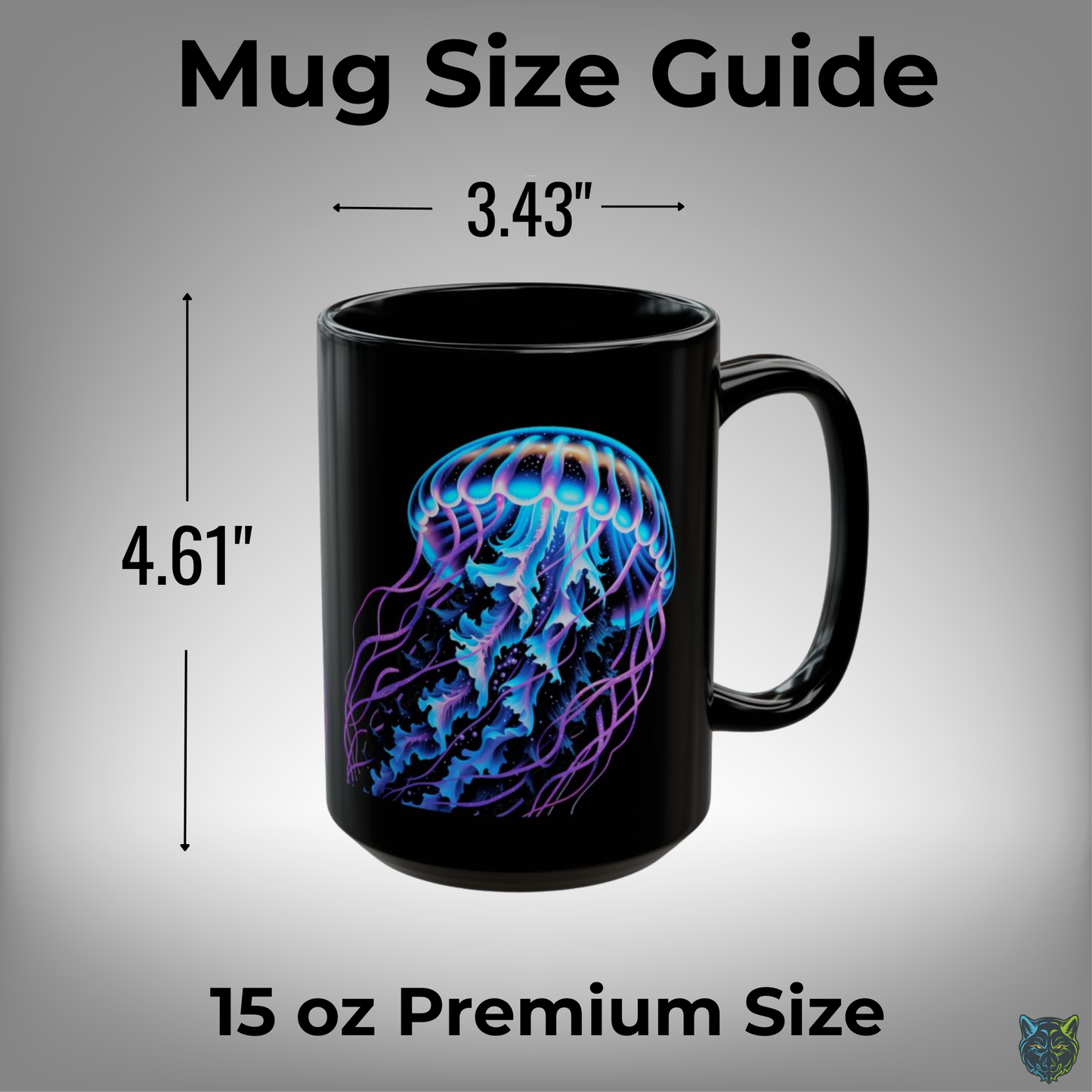 Jellyfish Coffee Mug Glow Ocean Design Black Ceramic 15oz Marine Life Gift by Lair Gadgets