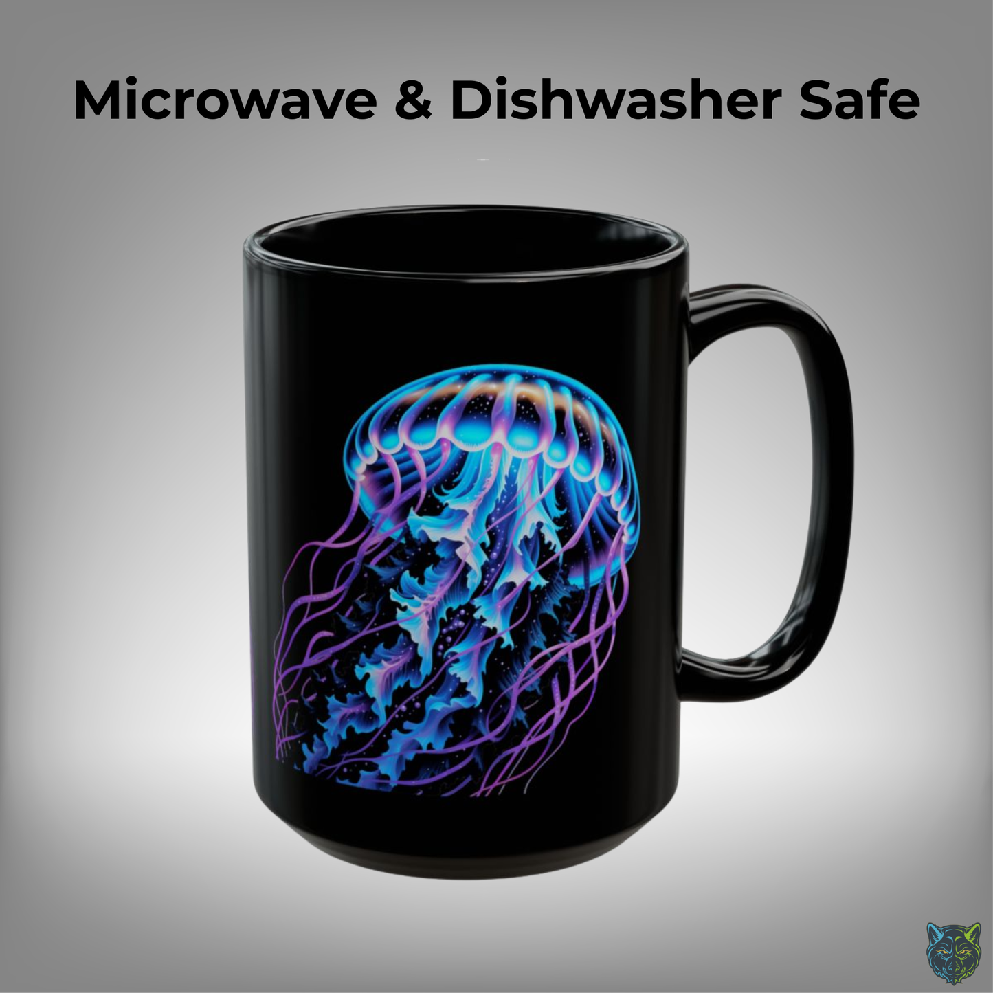 Jellyfish Coffee Mug Glow Ocean Design Black Ceramic 15oz Marine Life Gift by Lair Gadgets