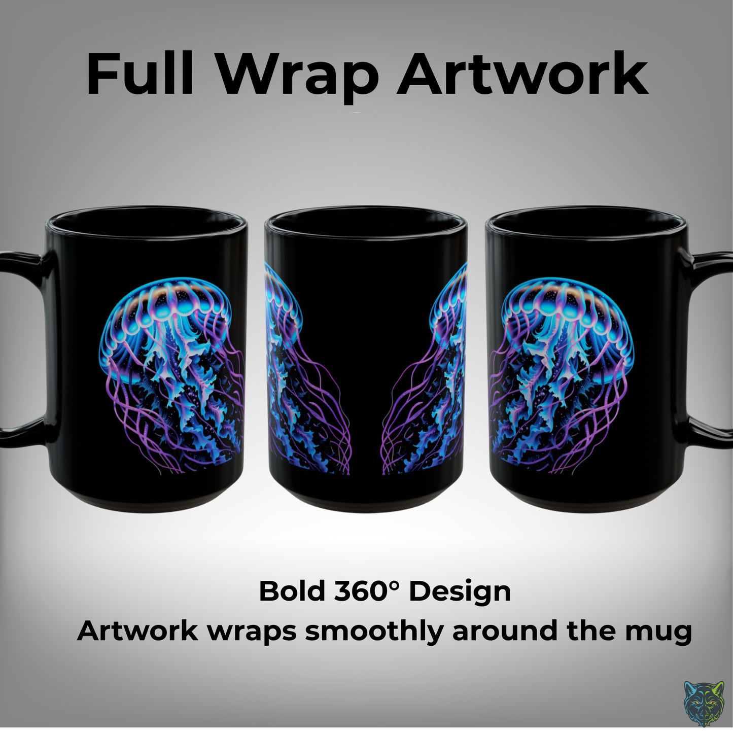 Jellyfish Coffee Mug Glow Ocean Design Black Ceramic 15oz Marine Life Gift by Lair Gadgets