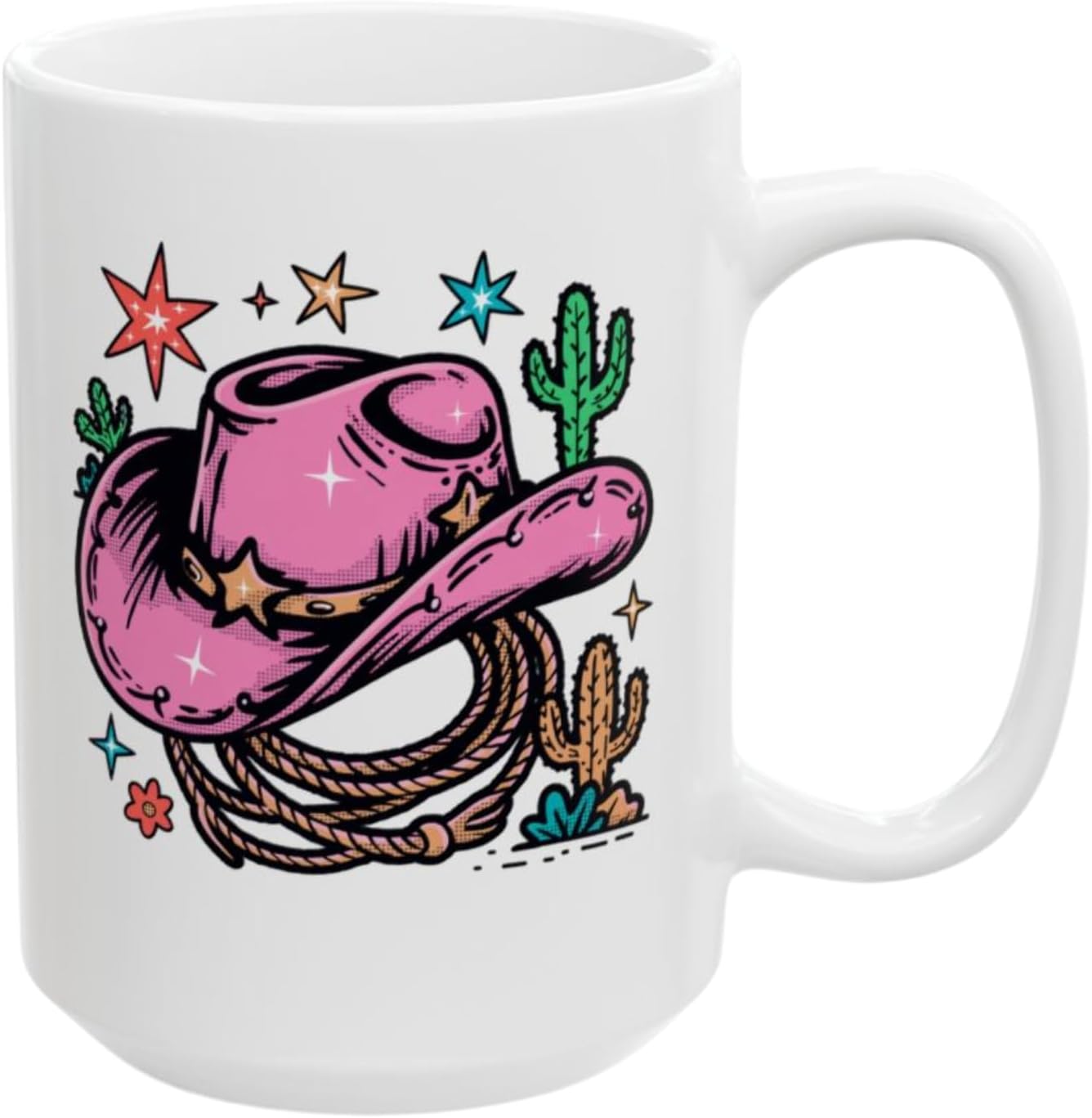 Cowgirl Coffee Mug Pink Western Cowboy Hat Ceramic 15oz