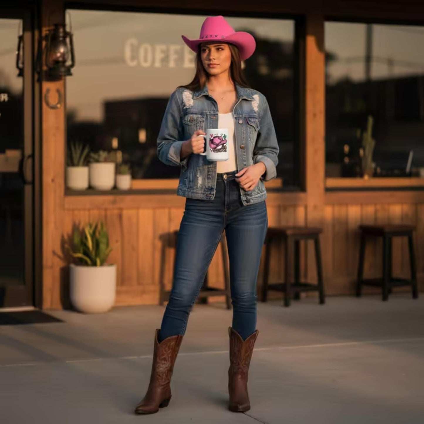 Cowgirl Coffee Mug Pink Western Cowboy Hat Ceramic 15oz