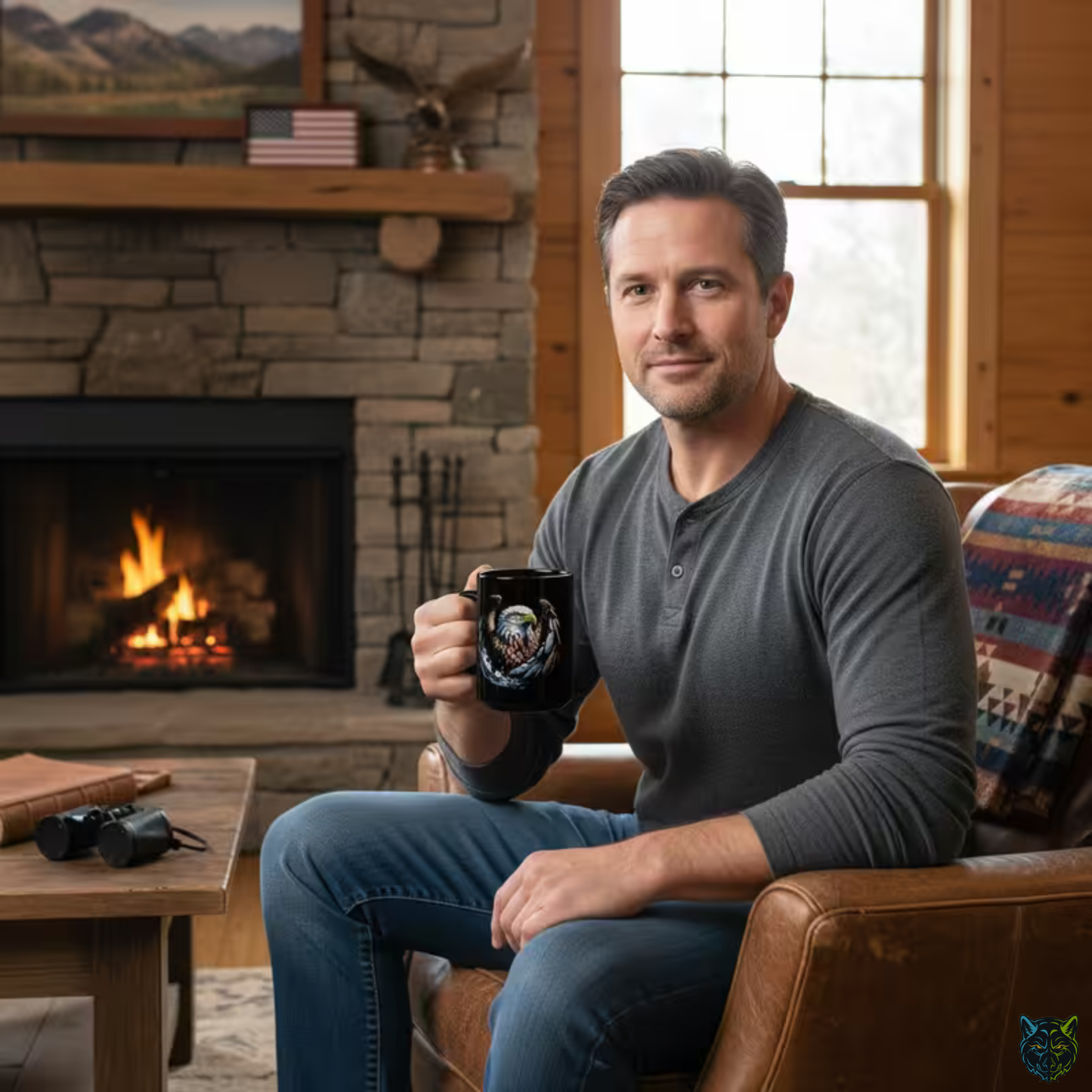 Eagle Coffee Mug American Wildlife Design Black Ceramic 15oz Patriotic Gift by Lair Gadgets