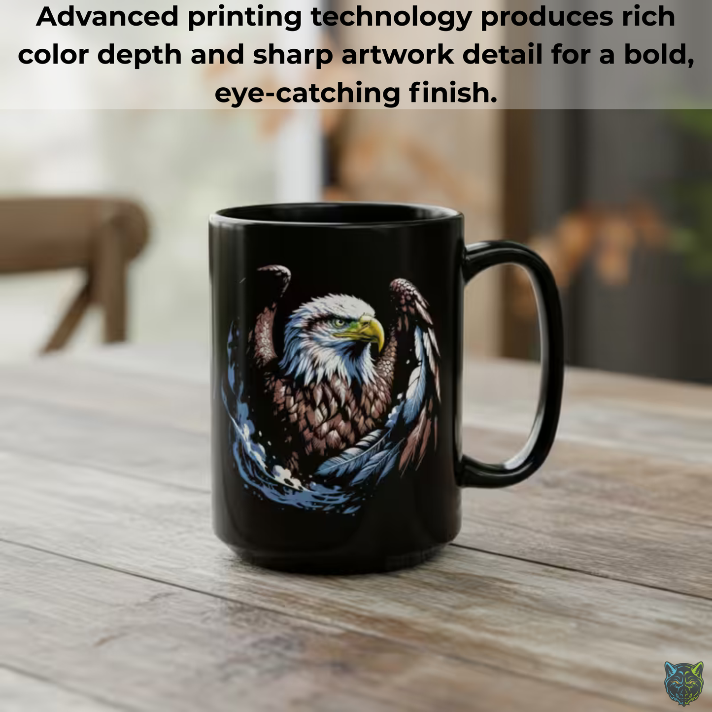 Eagle Coffee Mug American Wildlife Design Black Ceramic 15oz Patriotic Gift by Lair Gadgets
