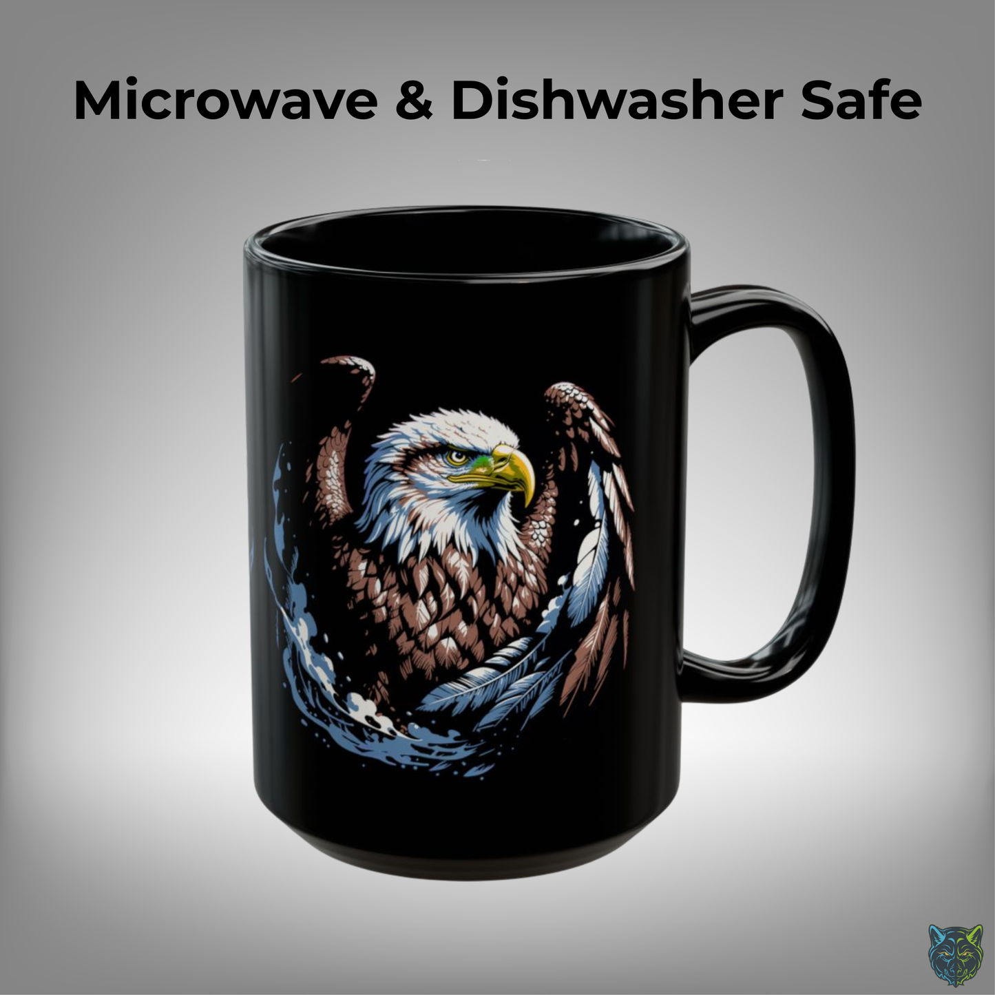 Eagle Coffee Mug American Wildlife Design Black Ceramic 15oz Patriotic Gift by Lair Gadgets
