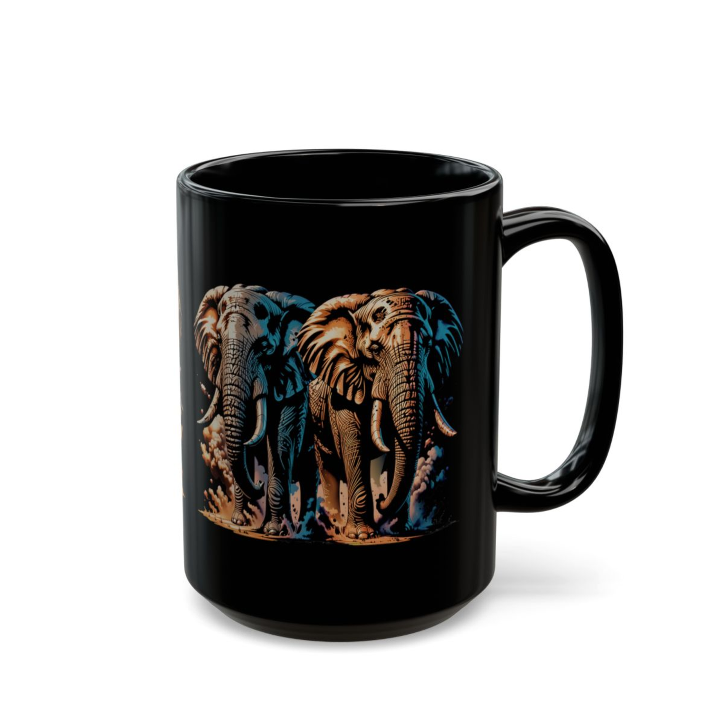 Elephant Coffee Mug Wildlife Design Black Ceramic 15oz Animal Lover Gift by Lair Gadgets