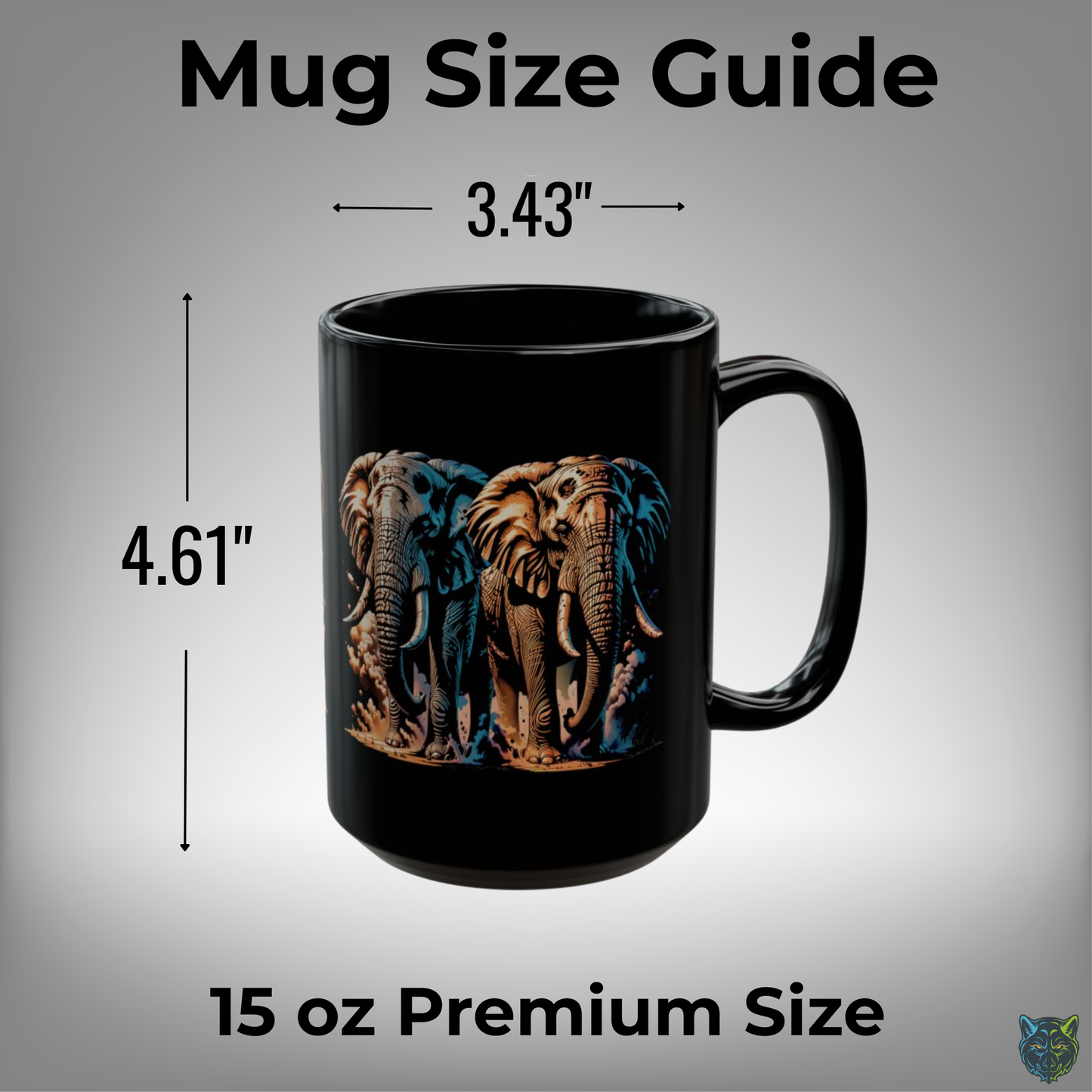 Elephant Coffee Mug Wildlife Design Black Ceramic 15oz Animal Lover Gift by Lair Gadgets