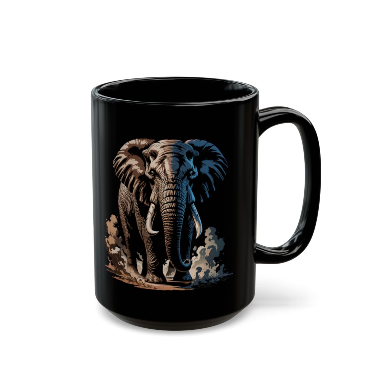 Elephant Coffee Mug Safari Wildlife Design Black Ceramic 15oz Animal Lover Gift by Lair Gadgets