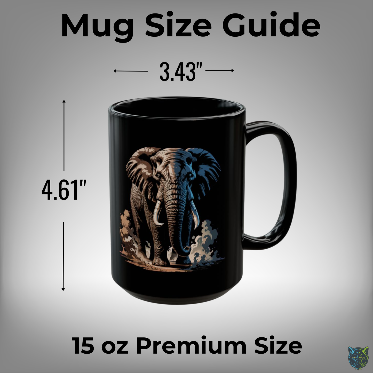 Elephant Coffee Mug Safari Wildlife Design Black Ceramic 15oz Animal Lover Gift by Lair Gadgets