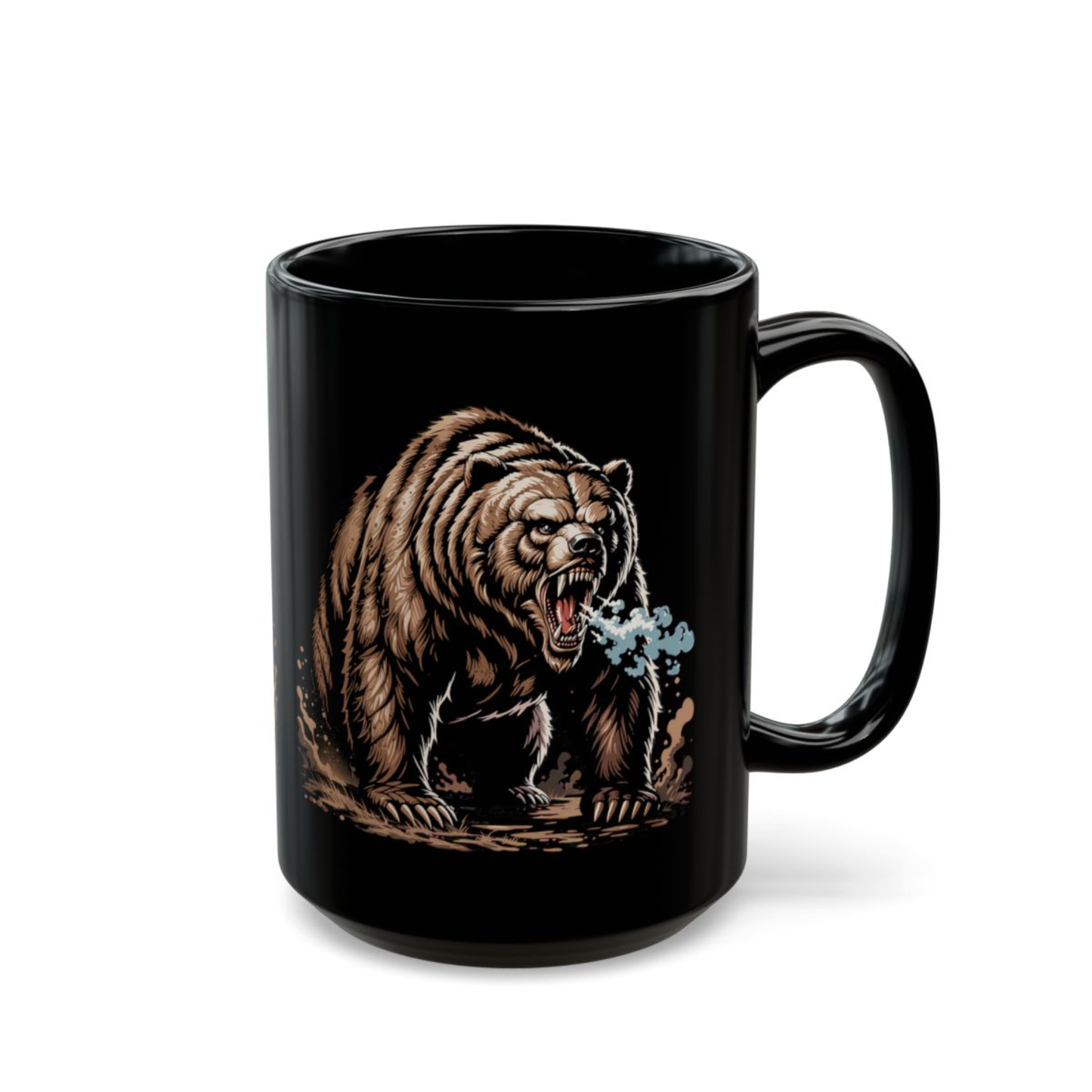 Bear Coffee Mug Roaring Wildlife Design Black Ceramic 15oz Animal Lover Gift by Lair Gadgets