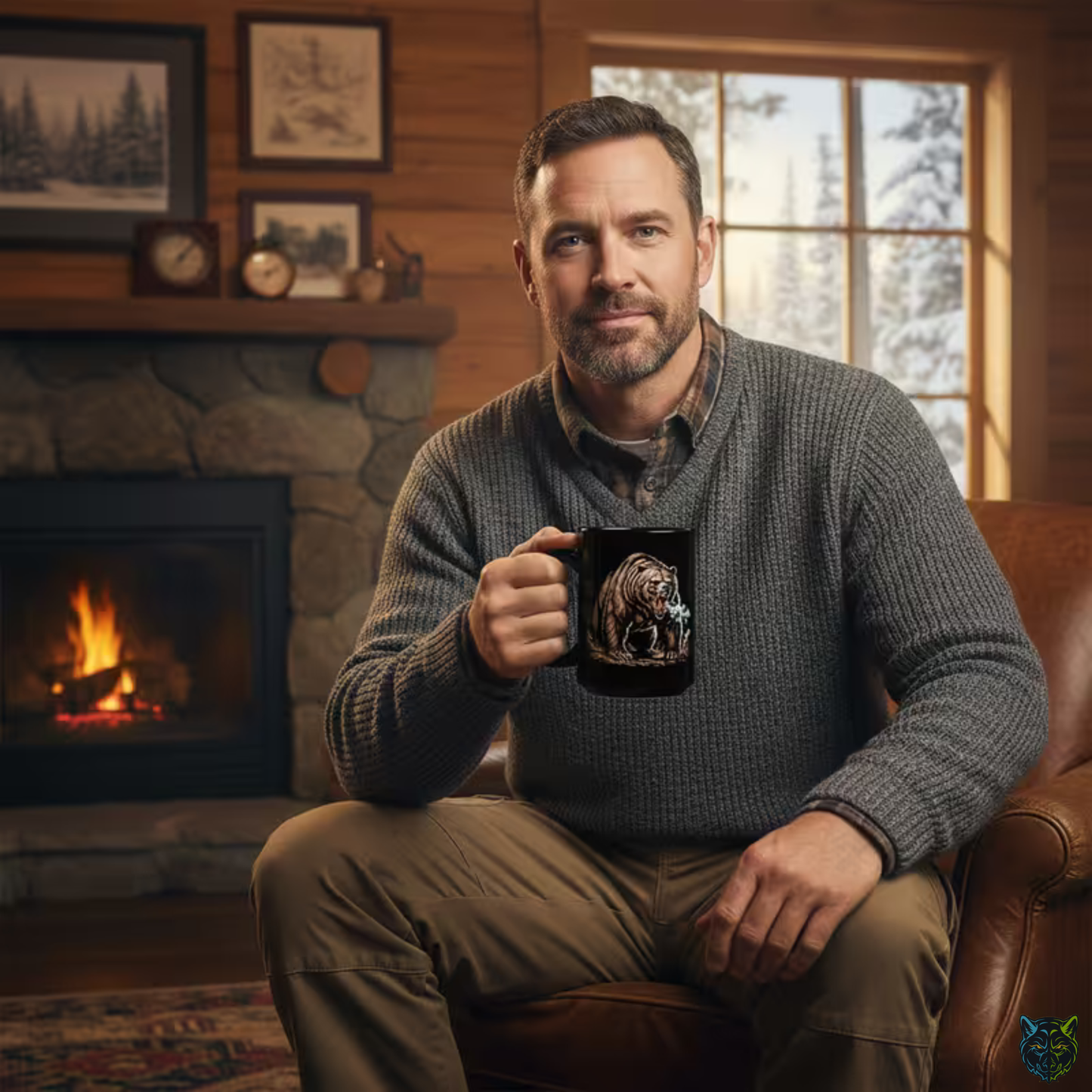 Bear Coffee Mug Roaring Wildlife Design Black Ceramic 15oz Animal Lover Gift by Lair Gadgets
