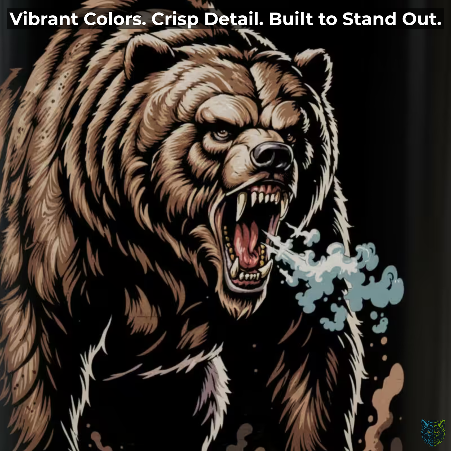 Bear Coffee Mug Roaring Wildlife Design Black Ceramic 15oz Animal Lover Gift by Lair Gadgets