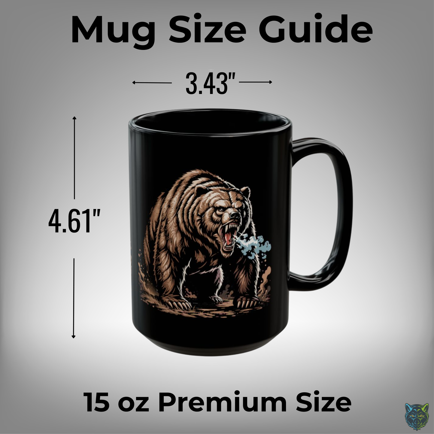 Bear Coffee Mug Roaring Wildlife Design Black Ceramic 15oz Animal Lover Gift by Lair Gadgets