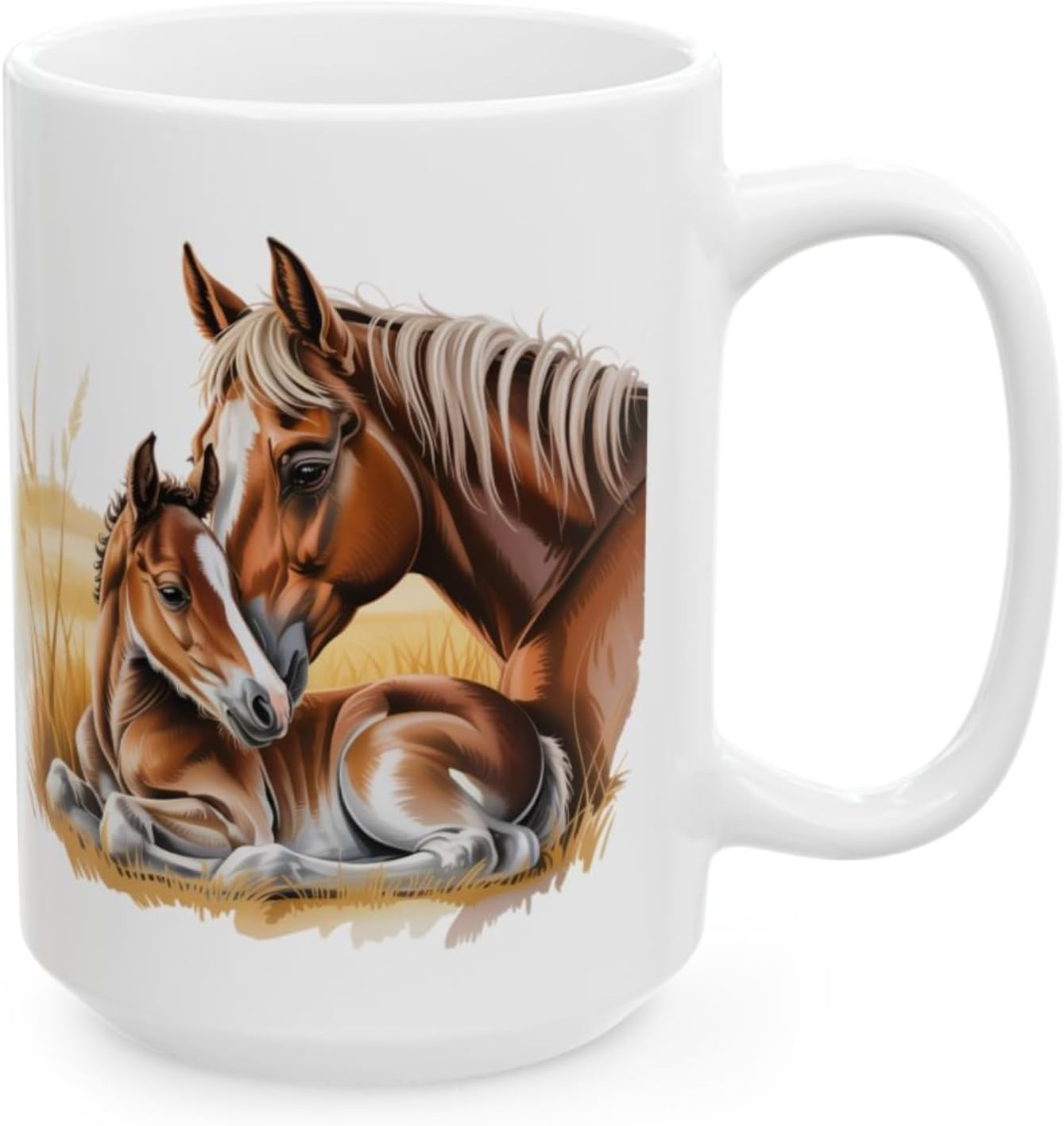 Mother Horse Coffee Mug 15oz Ceramic – Mare and Foal Design – Mother’s Day Gift for Horse Lovers