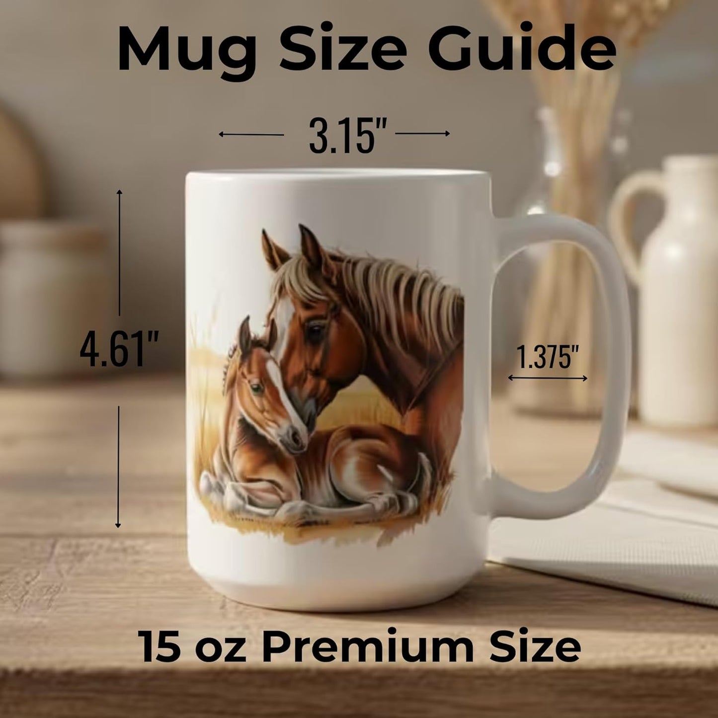 Mother Horse Coffee Mug 15oz Ceramic – Mare and Foal Design – Mother’s Day Gift for Horse Lovers
