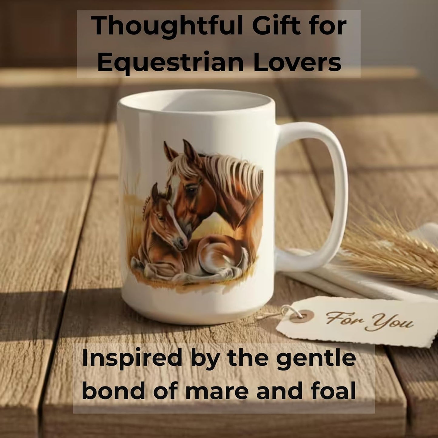 Mother Horse Coffee Mug 15oz Ceramic – Mare and Foal Design – Mother’s Day Gift for Horse Lovers
