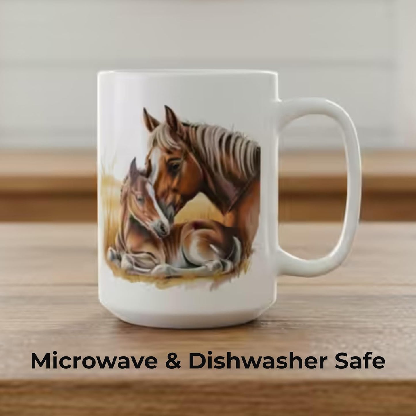 Mother Horse Coffee Mug 15oz Ceramic – Mare and Foal Design – Mother’s Day Gift for Horse Lovers