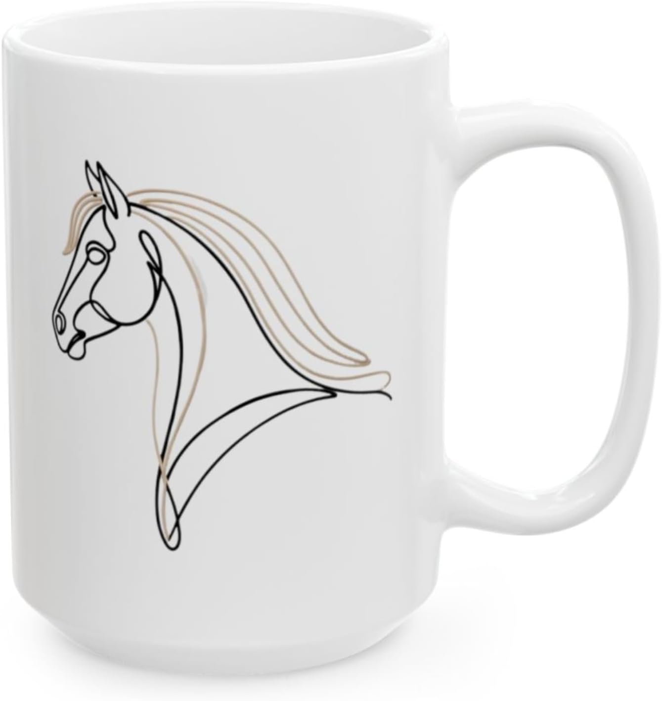 Equestrian Coffee Mug 15oz Ceramic – Minimalist Horse Line Art Design – Elegant Horse Lover Gift