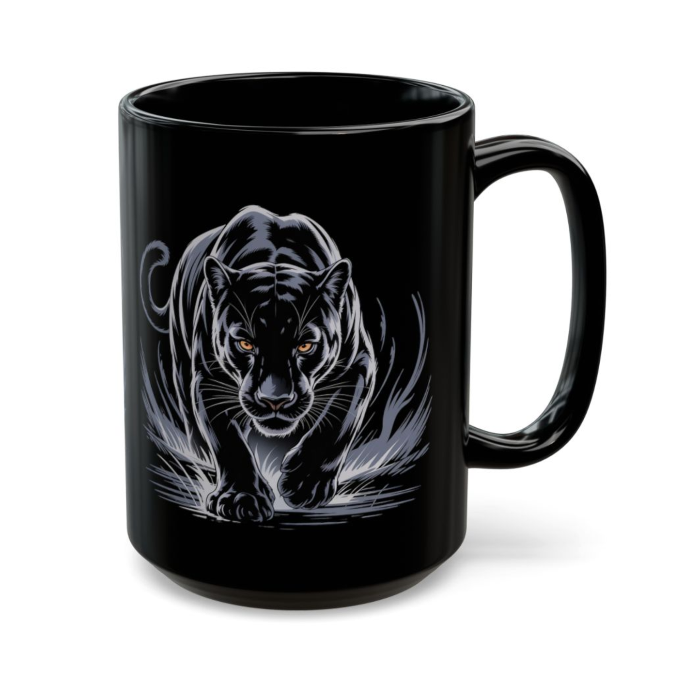 Black Panther Coffee Mug Stealth Predator Design Black Ceramic 15oz Wildlife Gift by Lair Gadgets