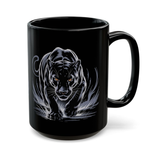 Black Panther Coffee Mug Stealth Predator Design Black Ceramic 15oz Wildlife Gift by Lair Gadgets