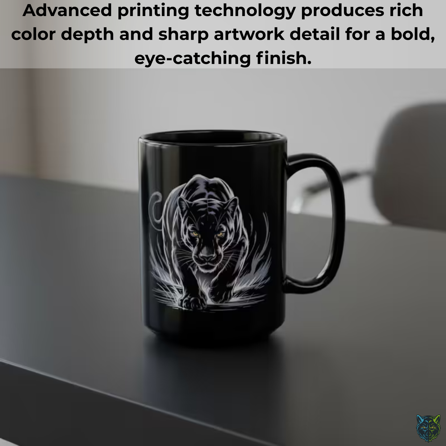 Black Panther Coffee Mug Stealth Predator Design Black Ceramic 15oz Wildlife Gift by Lair Gadgets