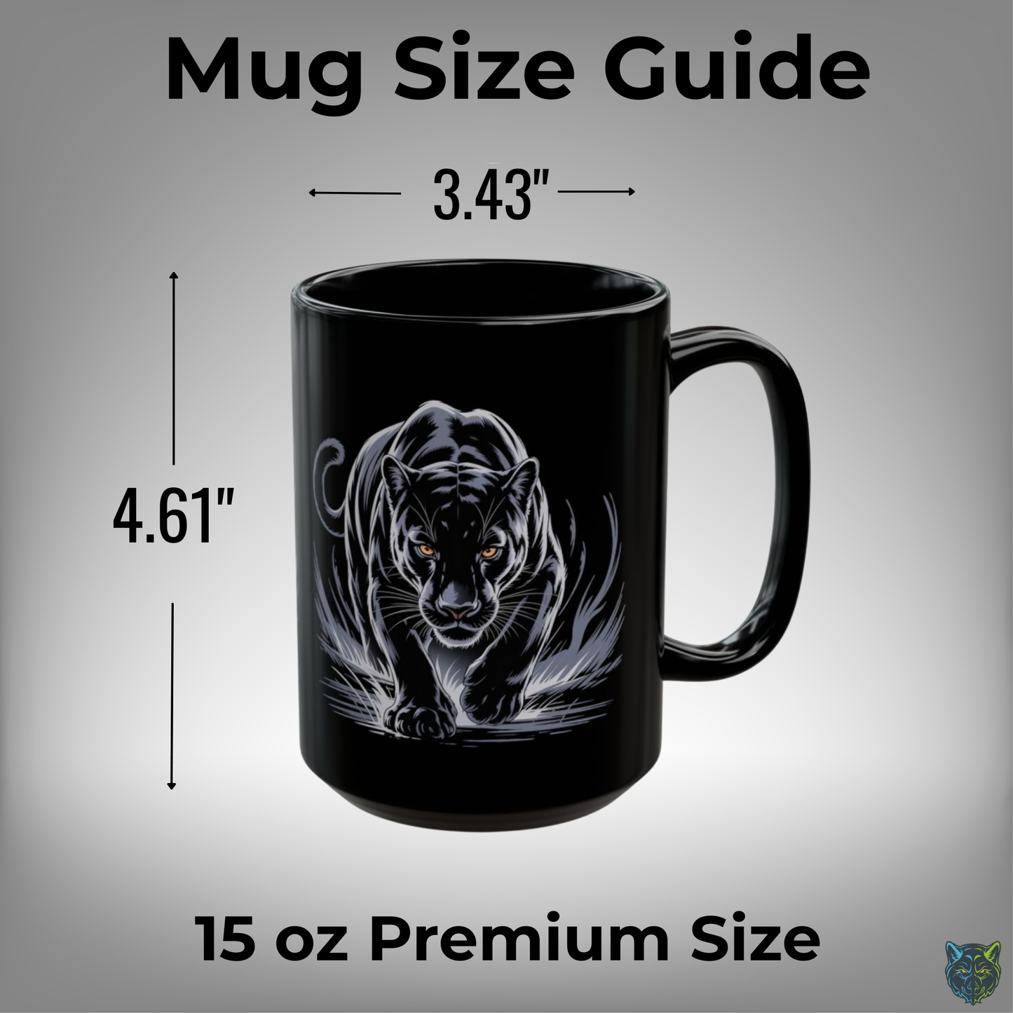 Black Panther Coffee Mug Stealth Predator Design Black Ceramic 15oz Wildlife Gift by Lair Gadgets