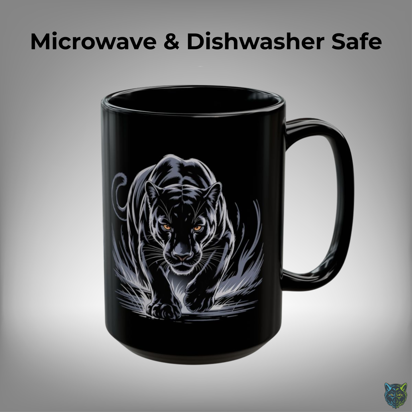 Black Panther Coffee Mug Stealth Predator Design Black Ceramic 15oz Wildlife Gift by Lair Gadgets