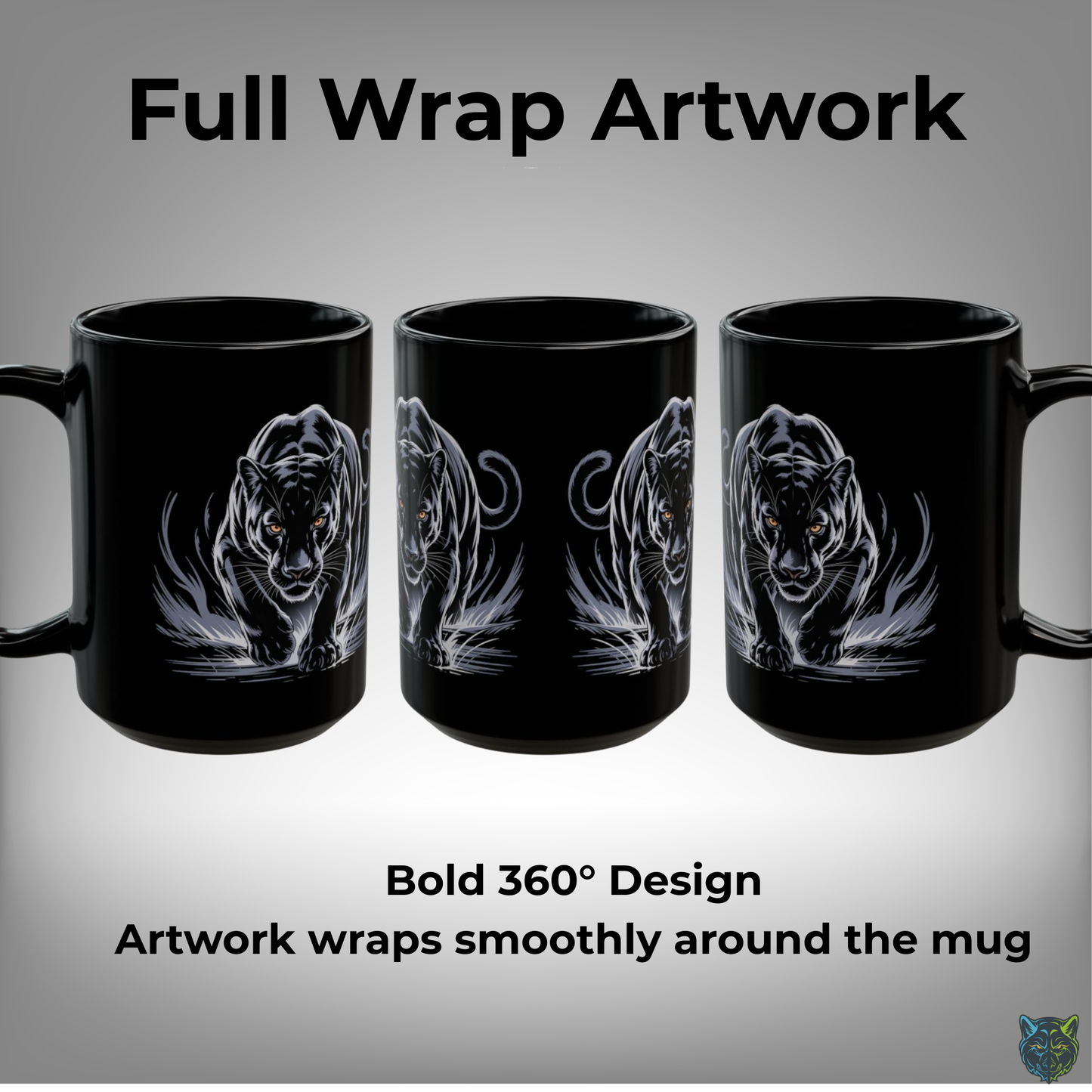 Black Panther Coffee Mug Stealth Predator Design Black Ceramic 15oz Wildlife Gift by Lair Gadgets