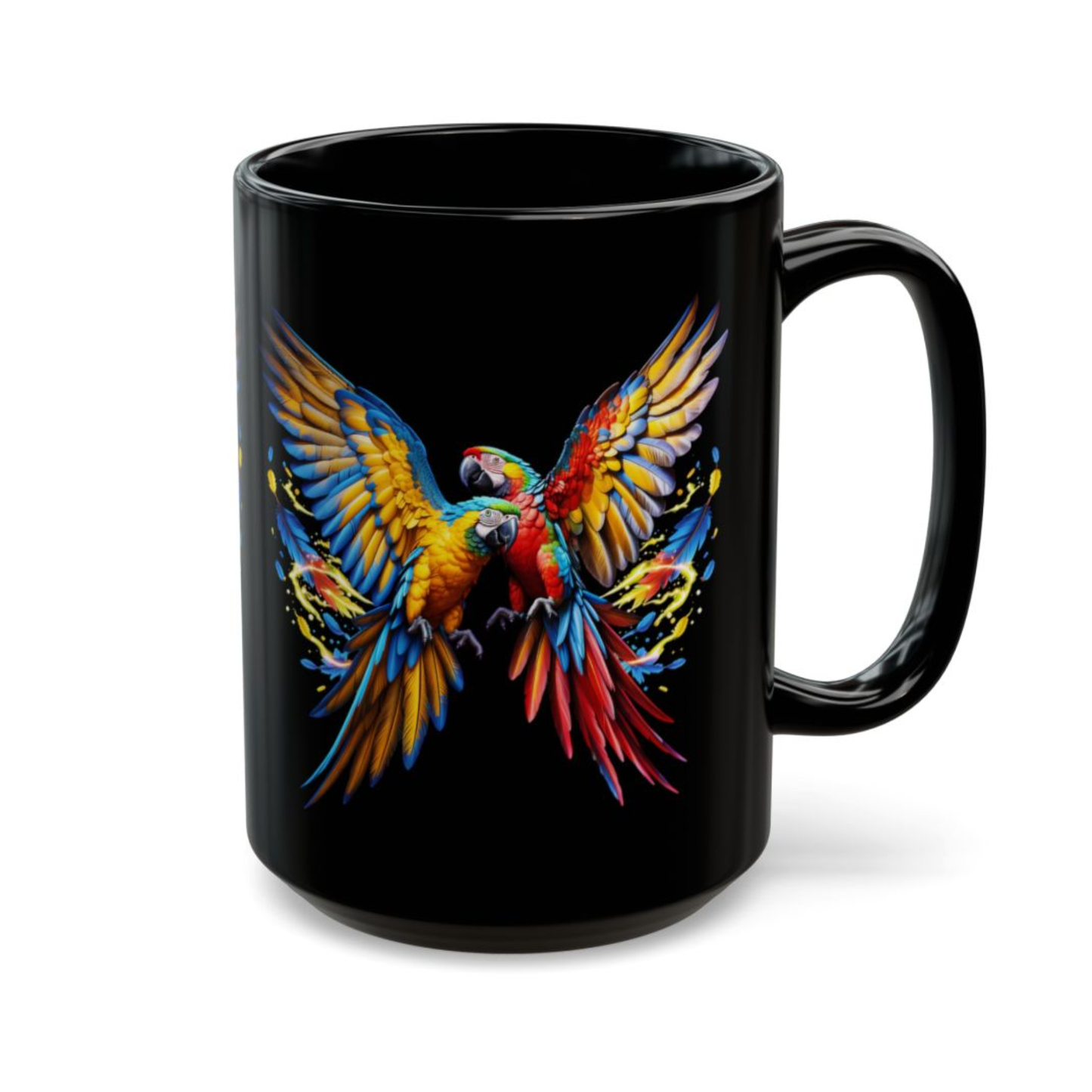 Parrot Coffee Mug Colorful Tropical Bird Design Black Ceramic 15oz Animal Lover Gift by Lair Gadgets