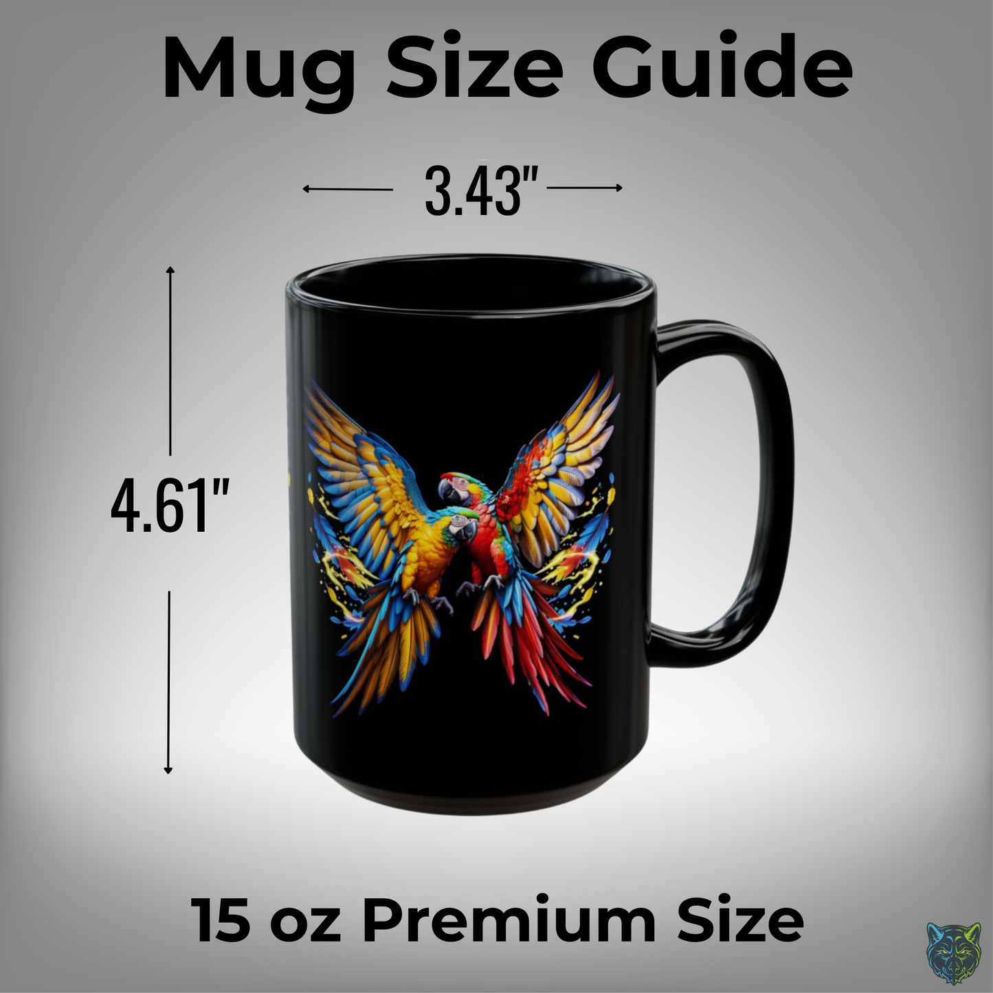 Parrot Coffee Mug Colorful Tropical Bird Design Black Ceramic 15oz Animal Lover Gift by Lair Gadgets