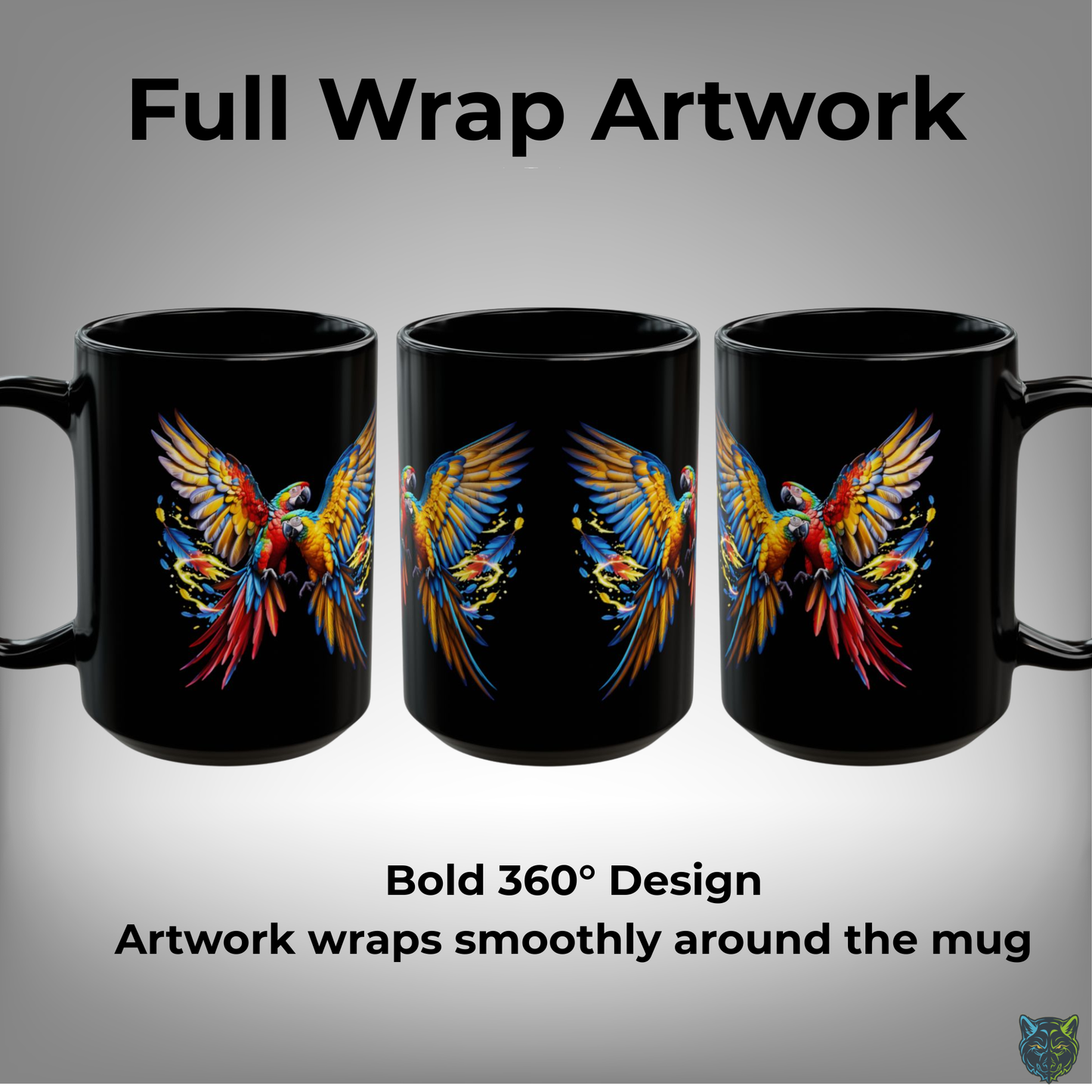 Parrot Coffee Mug Colorful Tropical Bird Design Black Ceramic 15oz Animal Lover Gift by Lair Gadgets