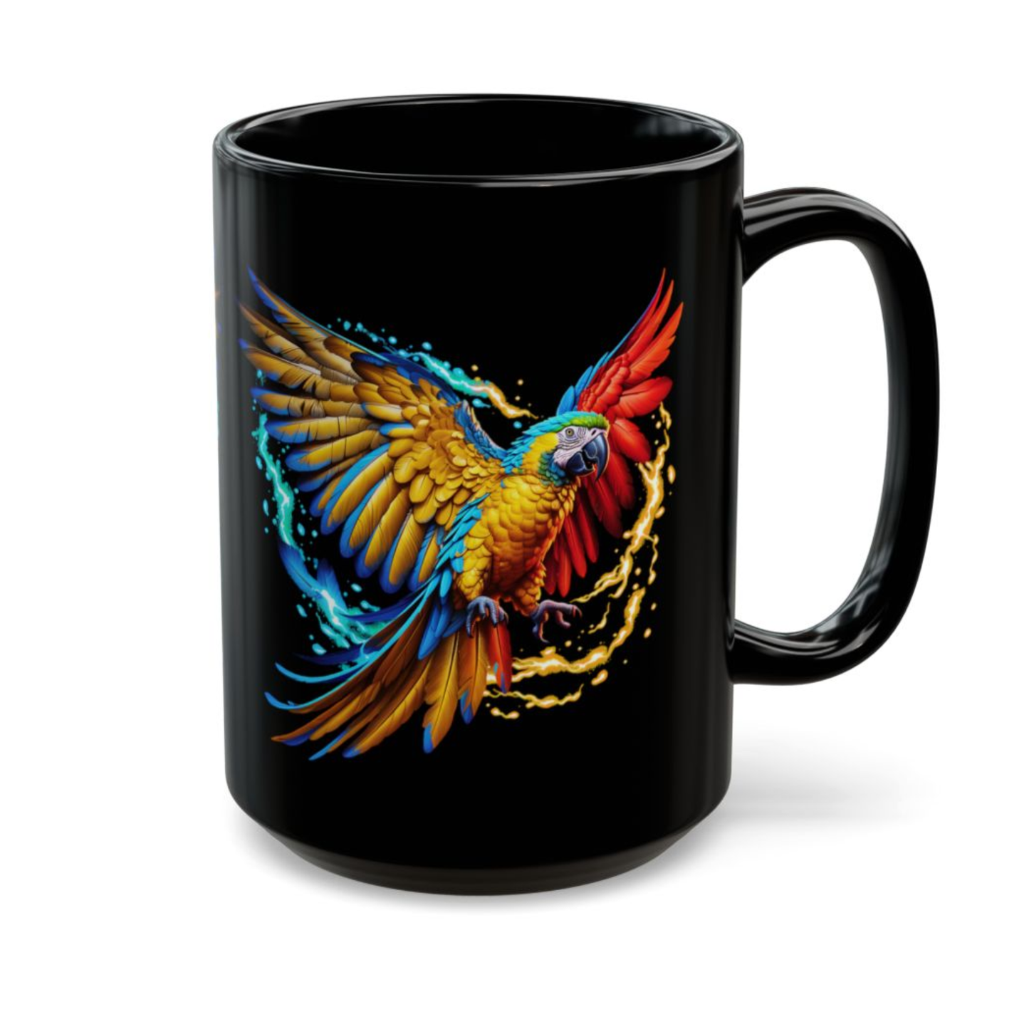 Parrot Coffee Mug Colorful Bird Design Black Ceramic 15oz Tropical Animal Gift by Lair Gadgets