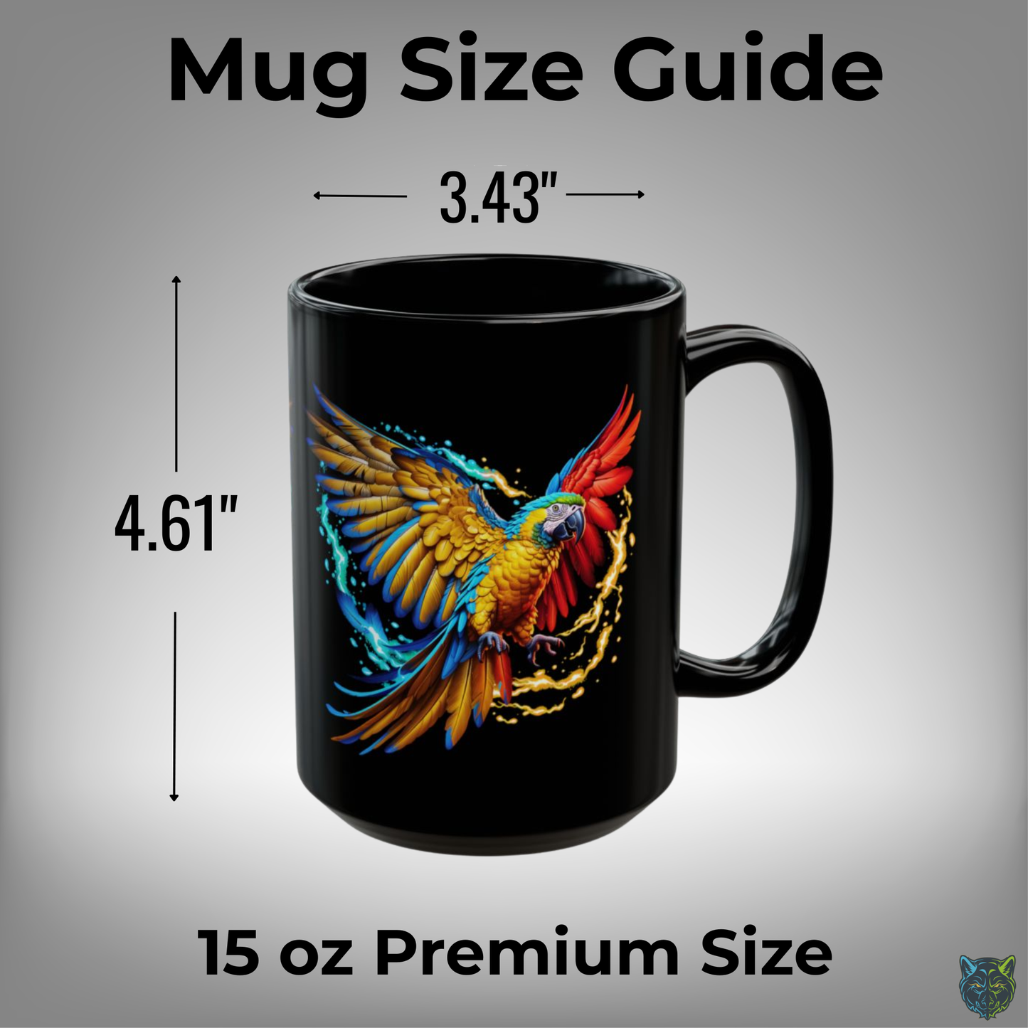 Parrot Coffee Mug Colorful Bird Design Black Ceramic 15oz Tropical Animal Gift by Lair Gadgets