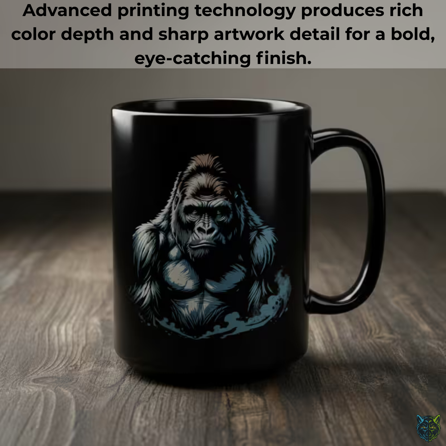 Gorilla Coffee Mug Silverback Wildlife Design Black Ceramic 15oz Animal Lover Gift by Lair Gadgets