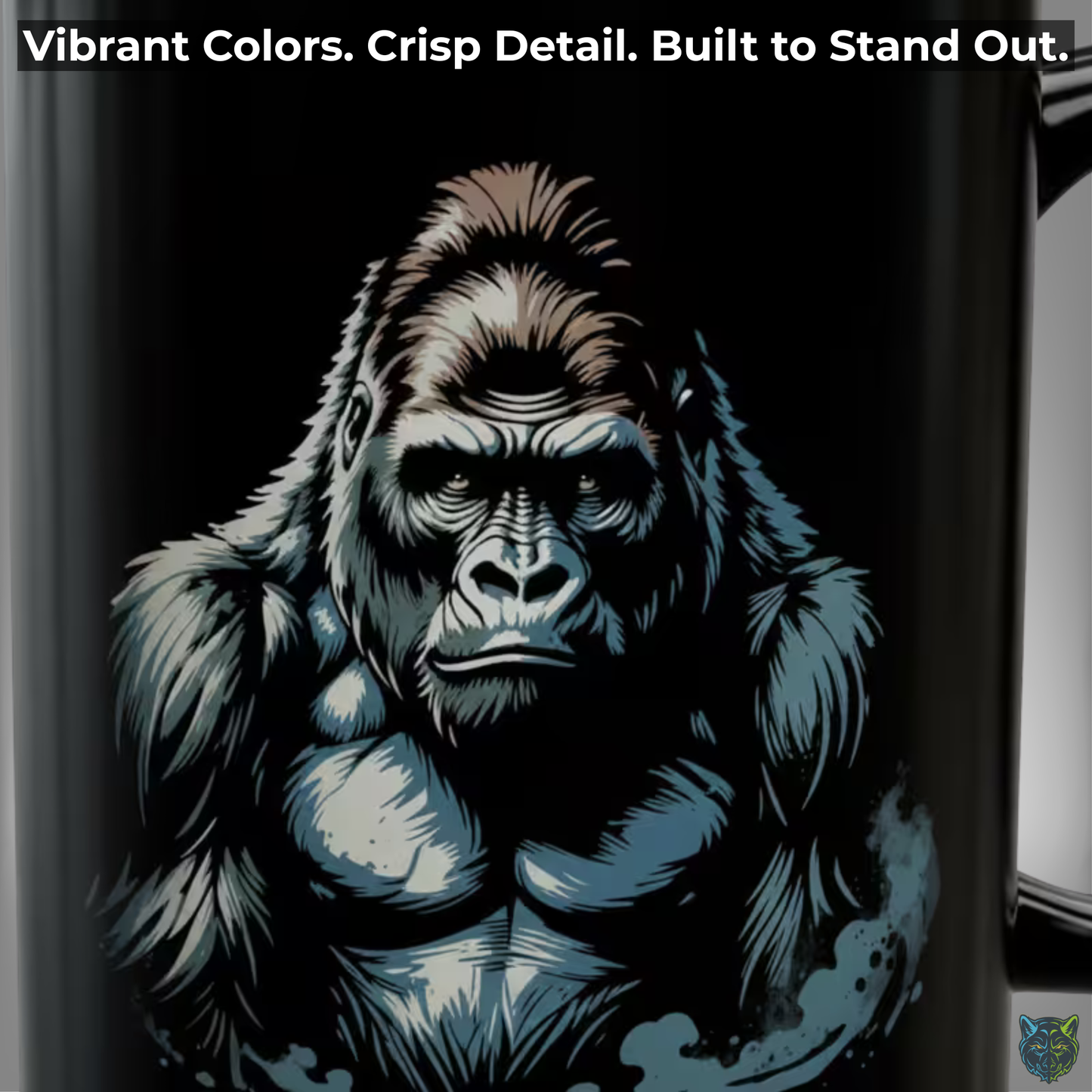 Gorilla Coffee Mug Silverback Wildlife Design Black Ceramic 15oz Animal Lover Gift by Lair Gadgets