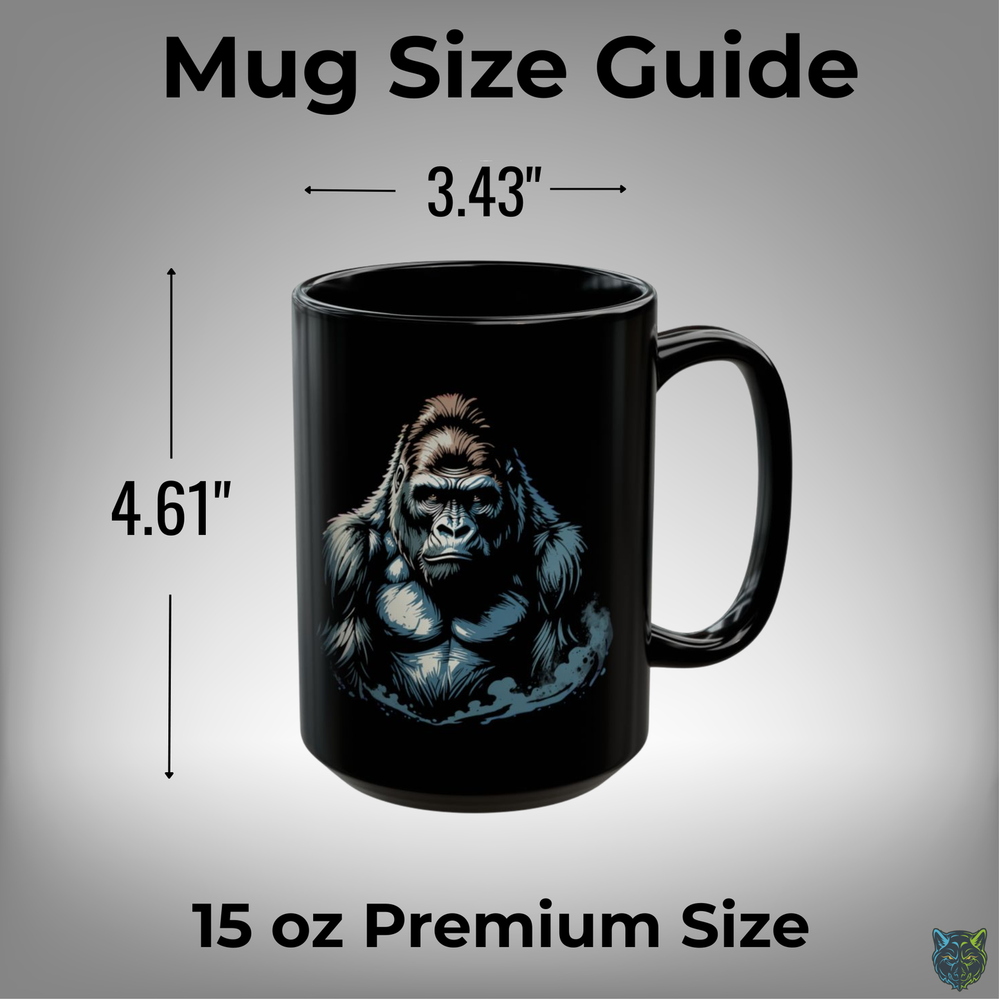 Gorilla Coffee Mug Silverback Wildlife Design Black Ceramic 15oz Animal Lover Gift by Lair Gadgets